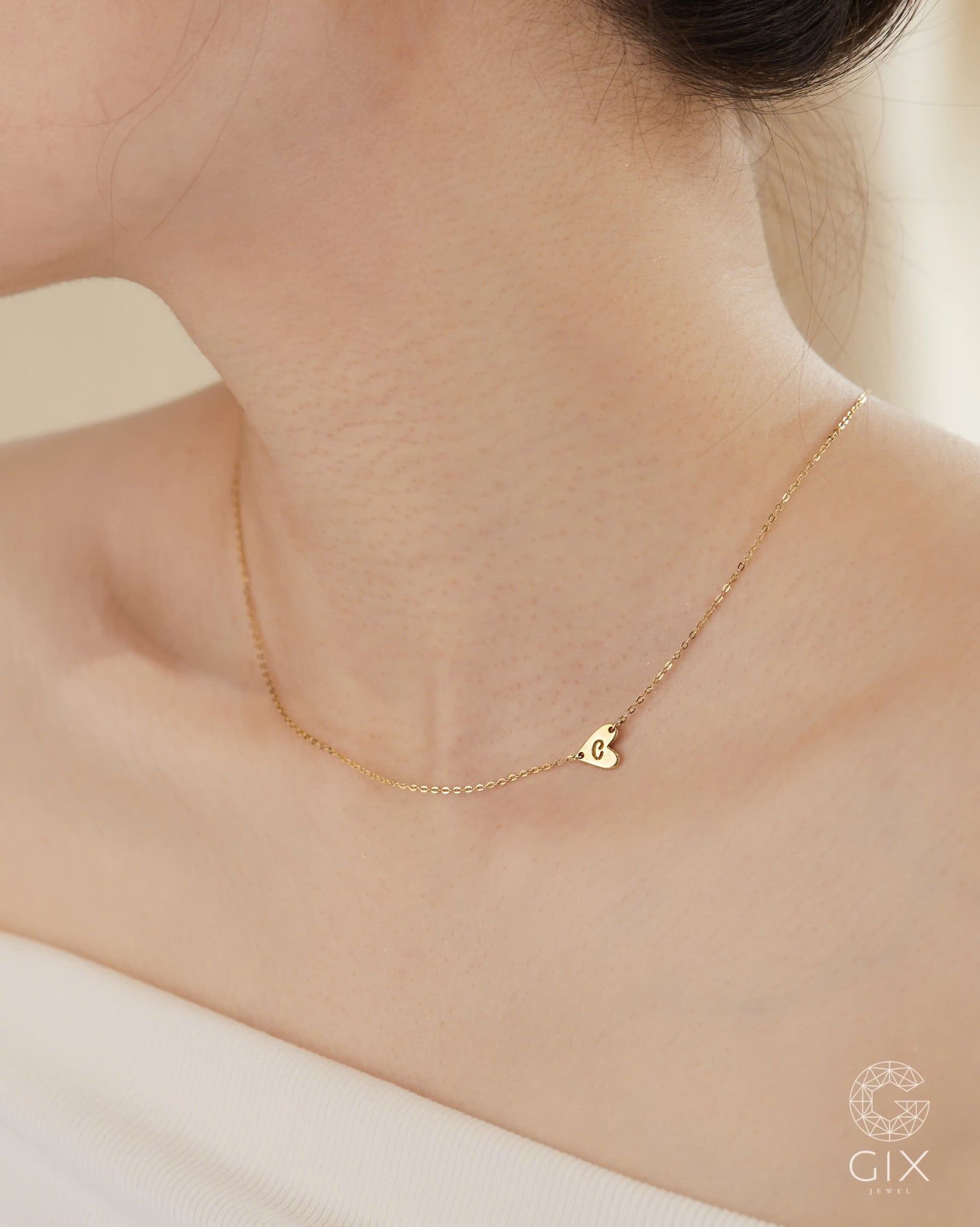  Vòng cổ trái tim mini khắc chữ cái - GNL25050291 | Gix Jewel 