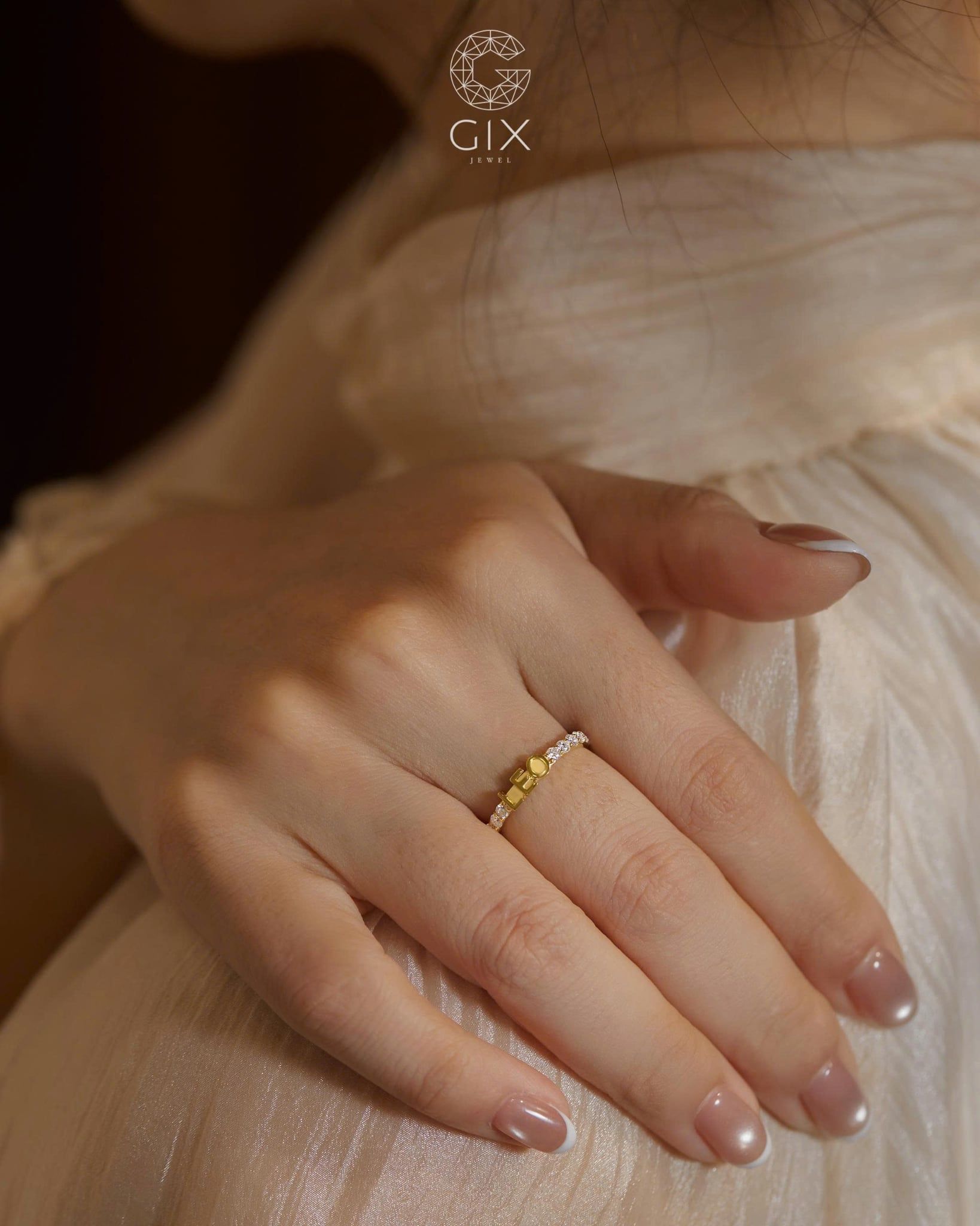  Nhẫn custom name đính đá - GNN25050185 | Gix Jewel 