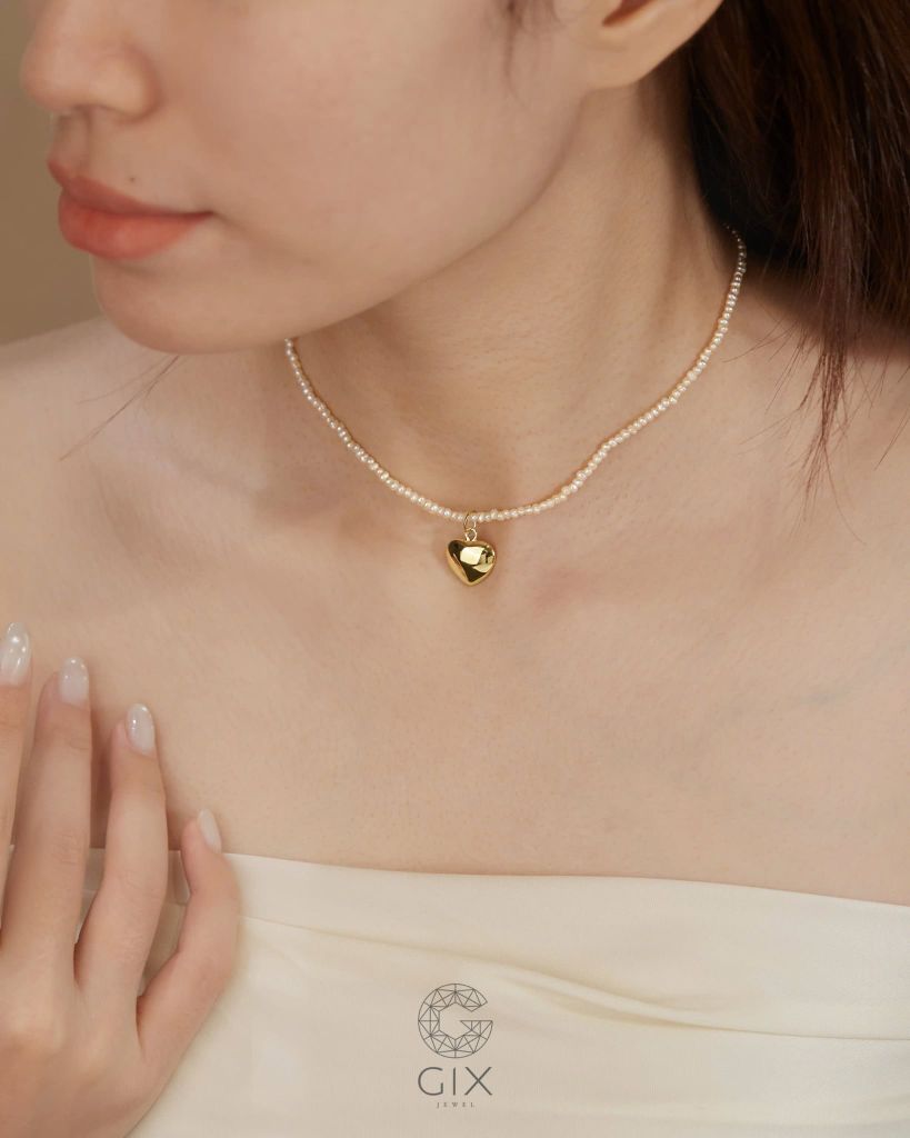  Vòng cổ ngọc trai mặt trái tim phồng - GNL25050304 | Gix Jewel 