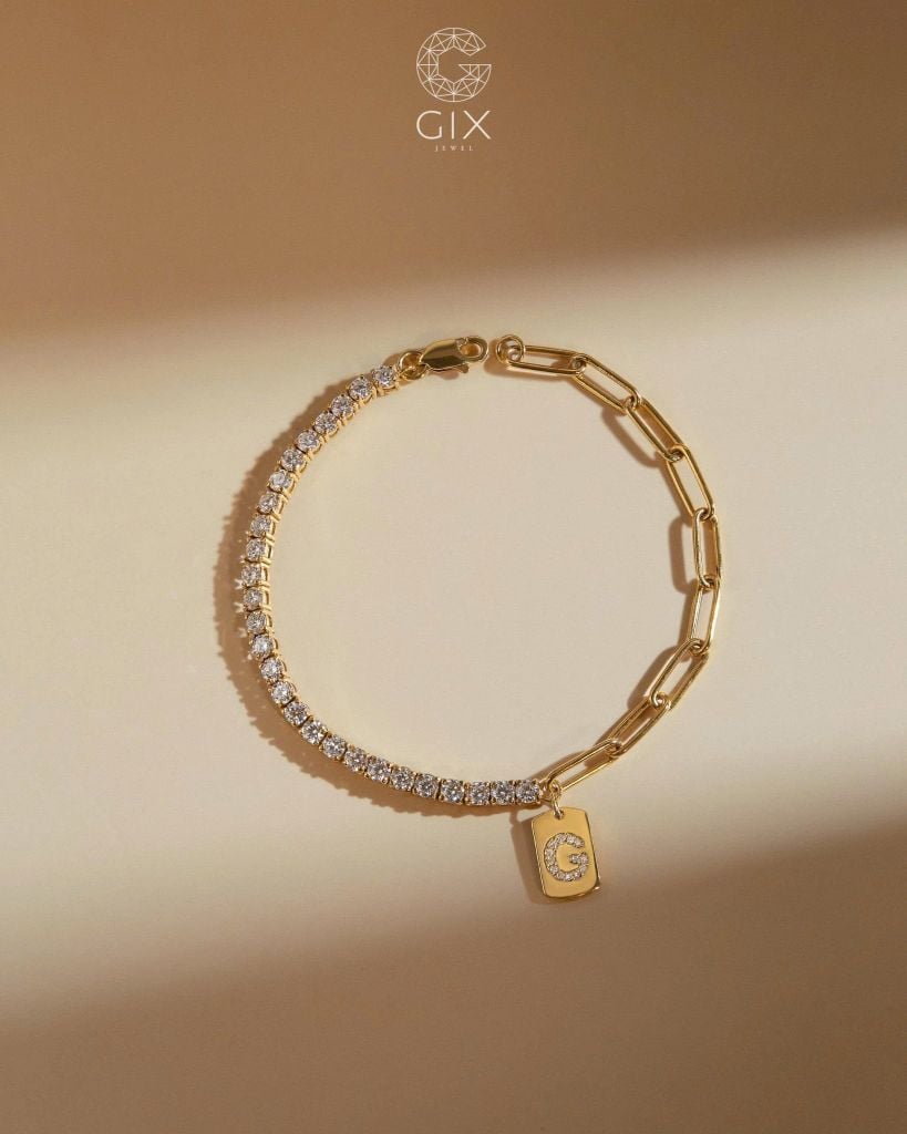 Lắc tay tennis mix xích gắn tag khắc tên | Gix Jewel