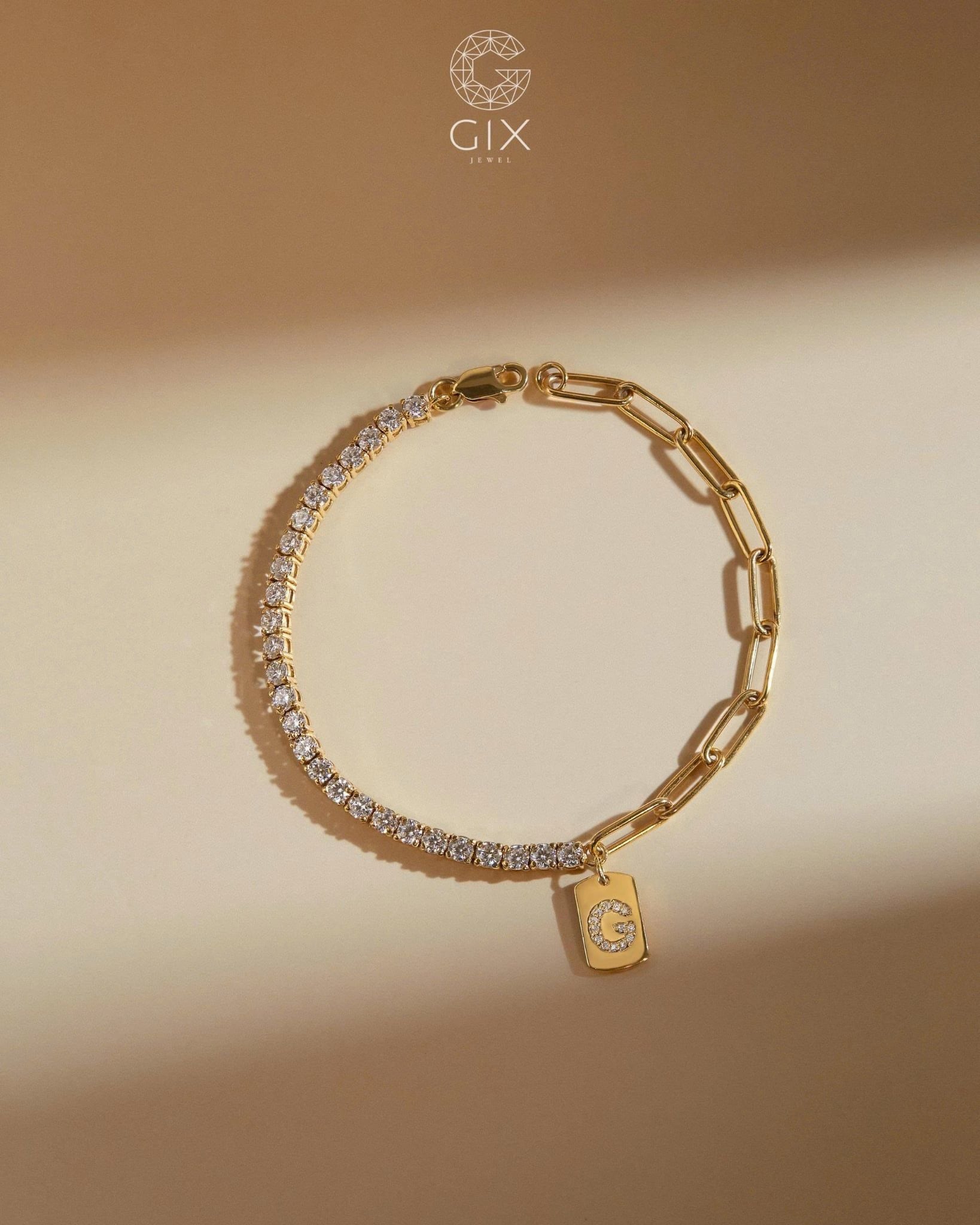  Lắc tay tennis vàng mix xích gắn tag khắc tên | Gix Jewel 