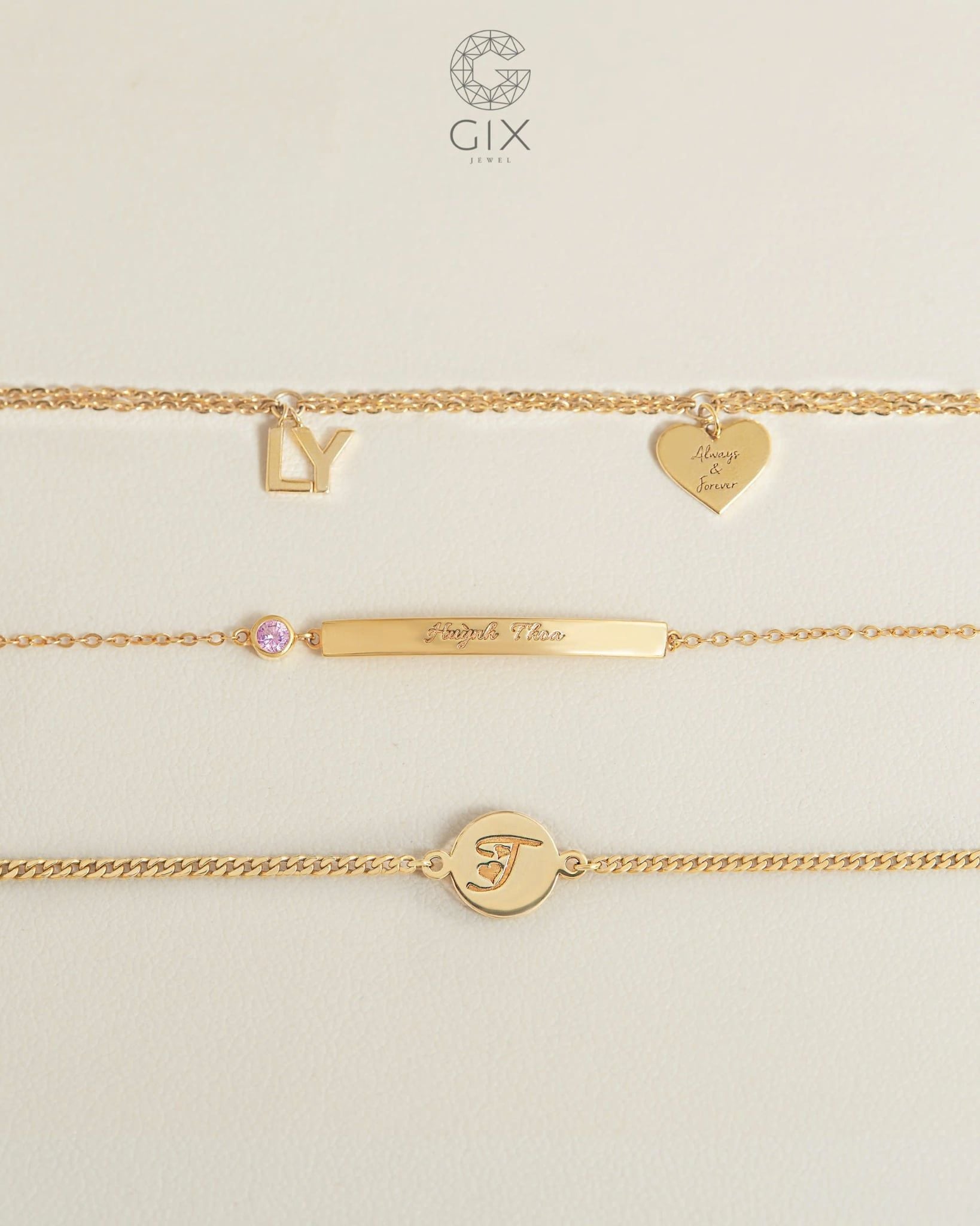  Lắc tay nữ khắc tên sợi khoen lật đẹp | Gix Jewel 