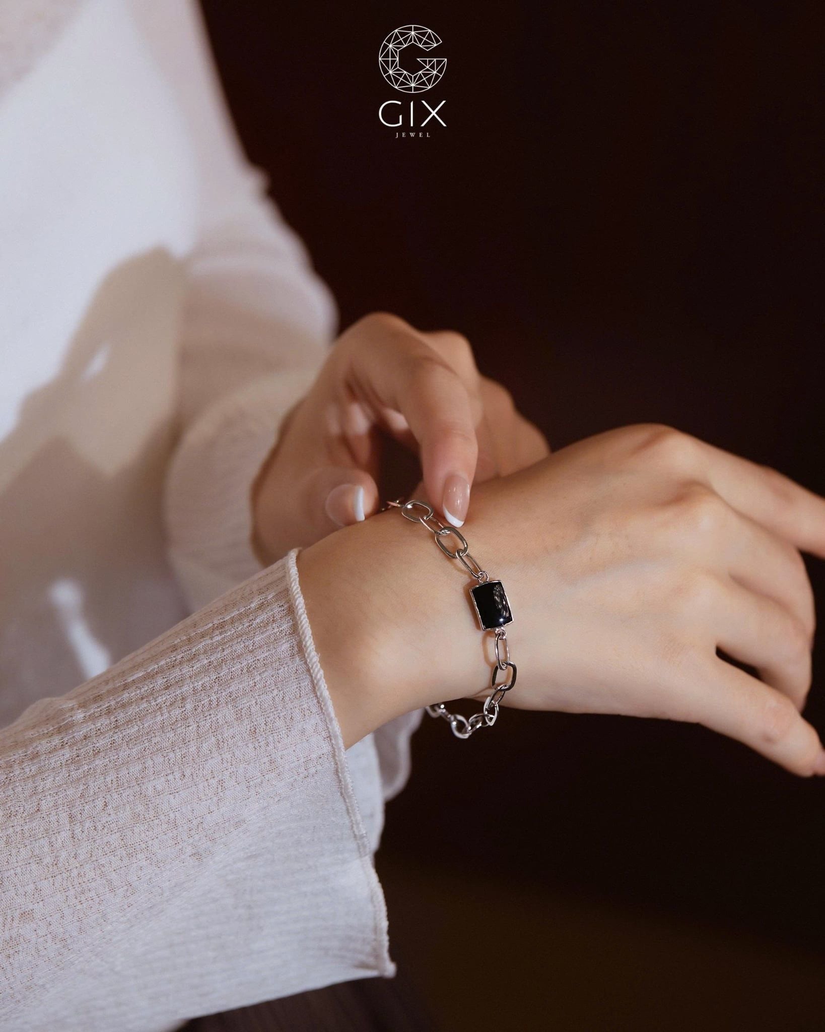  Lắc tay vàng xích bản to cá tính đính đá | Gix Jewel 