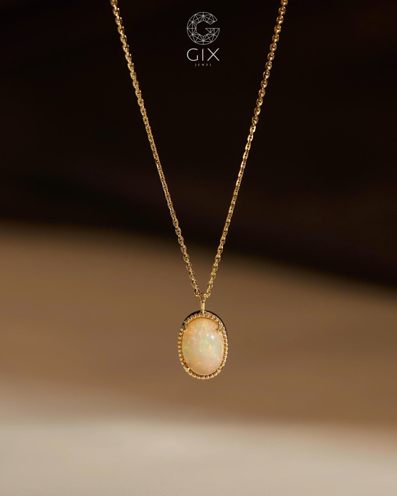  [CÓ SẴN] Dây chuyền vàng 14k đính đá opal viền bi - 44cm 