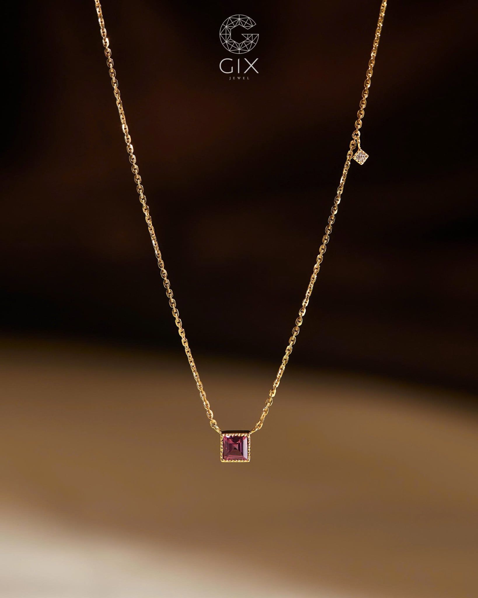  [CÓ SẴN] Dây chuyền Garnet tím vàng vàng 14k | Gix Jewel 