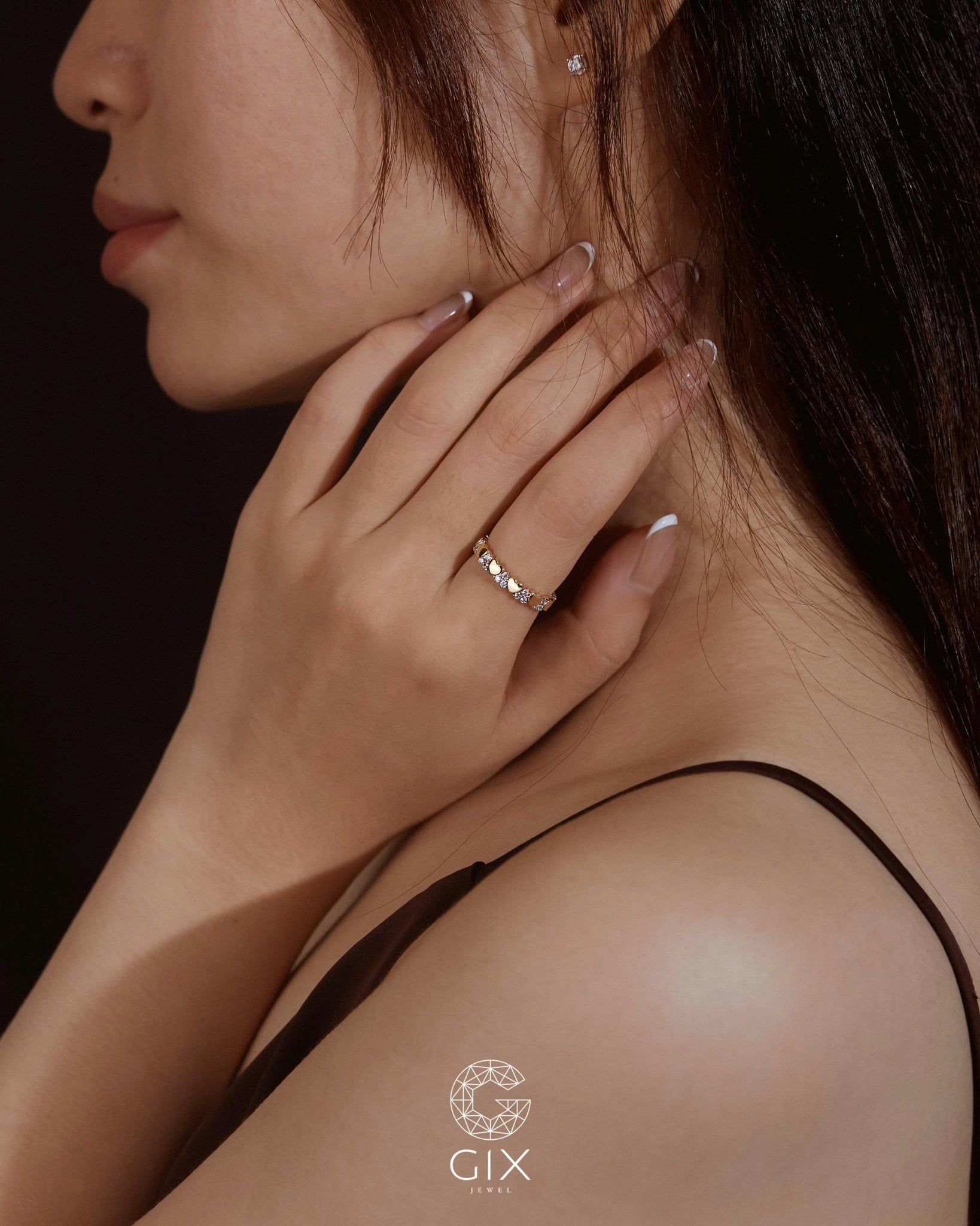  Nhẫn trái tim nguyên vòng đính đá cao cấp | Gix Jewel 