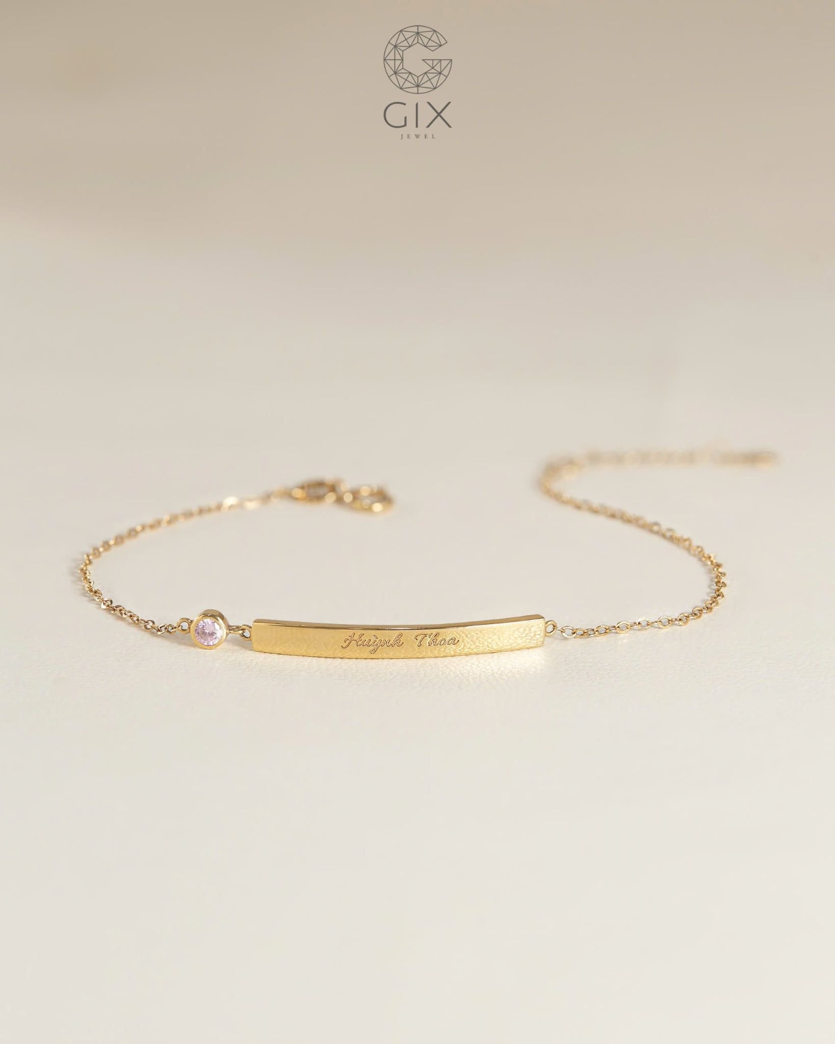  Lắc tay khắc tên sợi mảnh kèm đá birhstone | Gix Jewel 