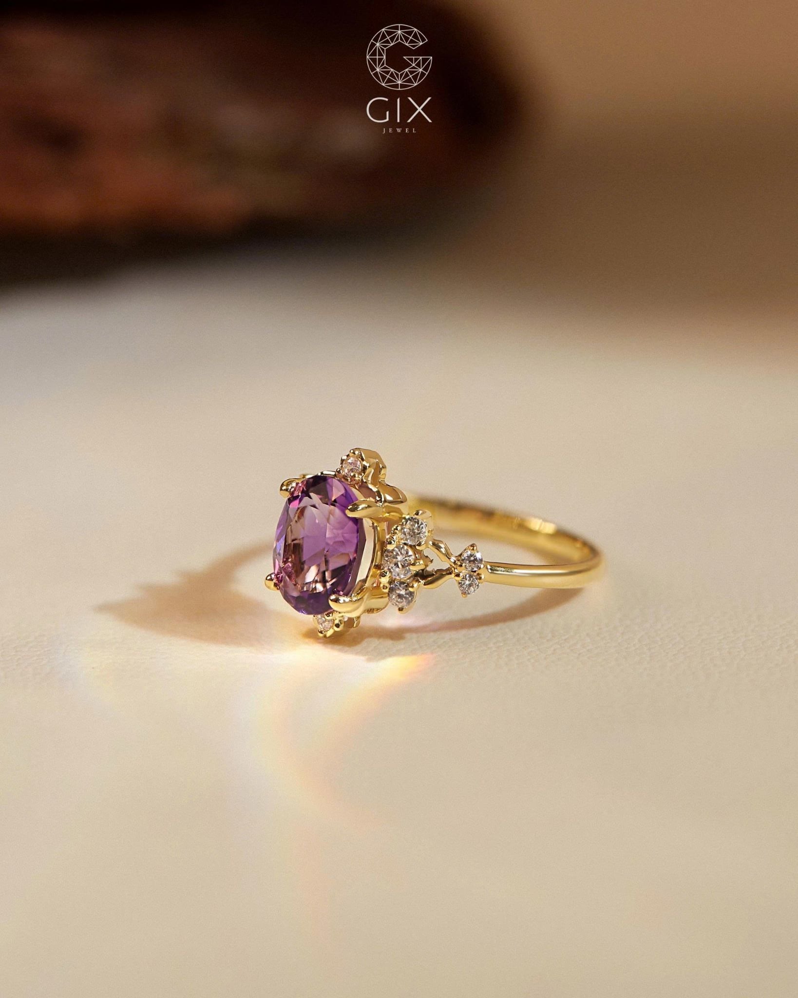  Nhẫn vàng nữ đính đá Amethyst - GNN25050202 | Gix Jewel 