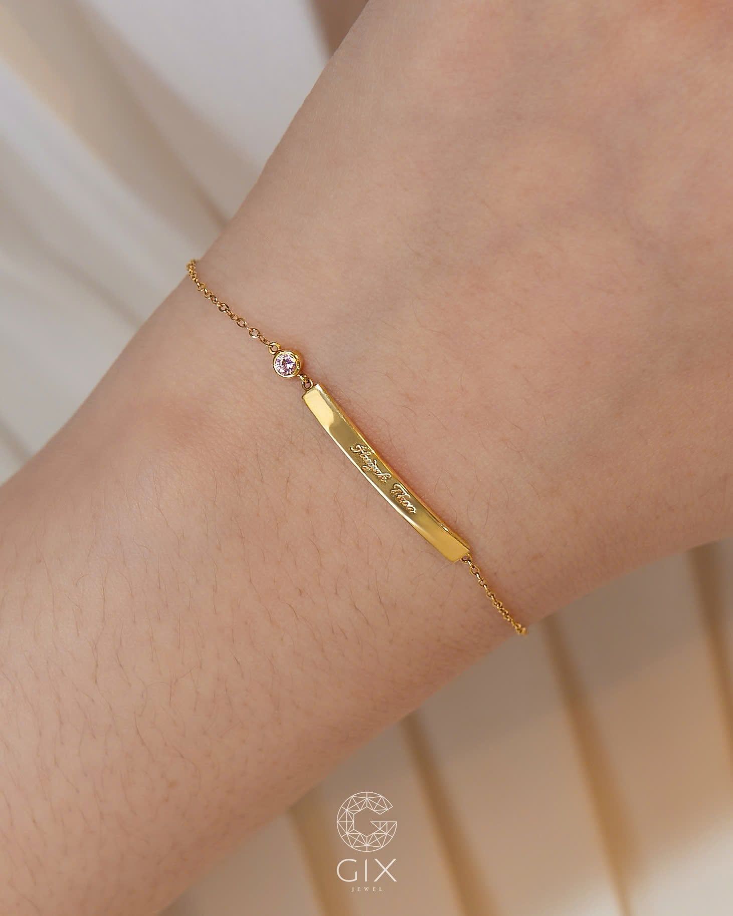  Lắc tay khắc tên sợi mảnh kèm đá birhstone | Gix Jewel 