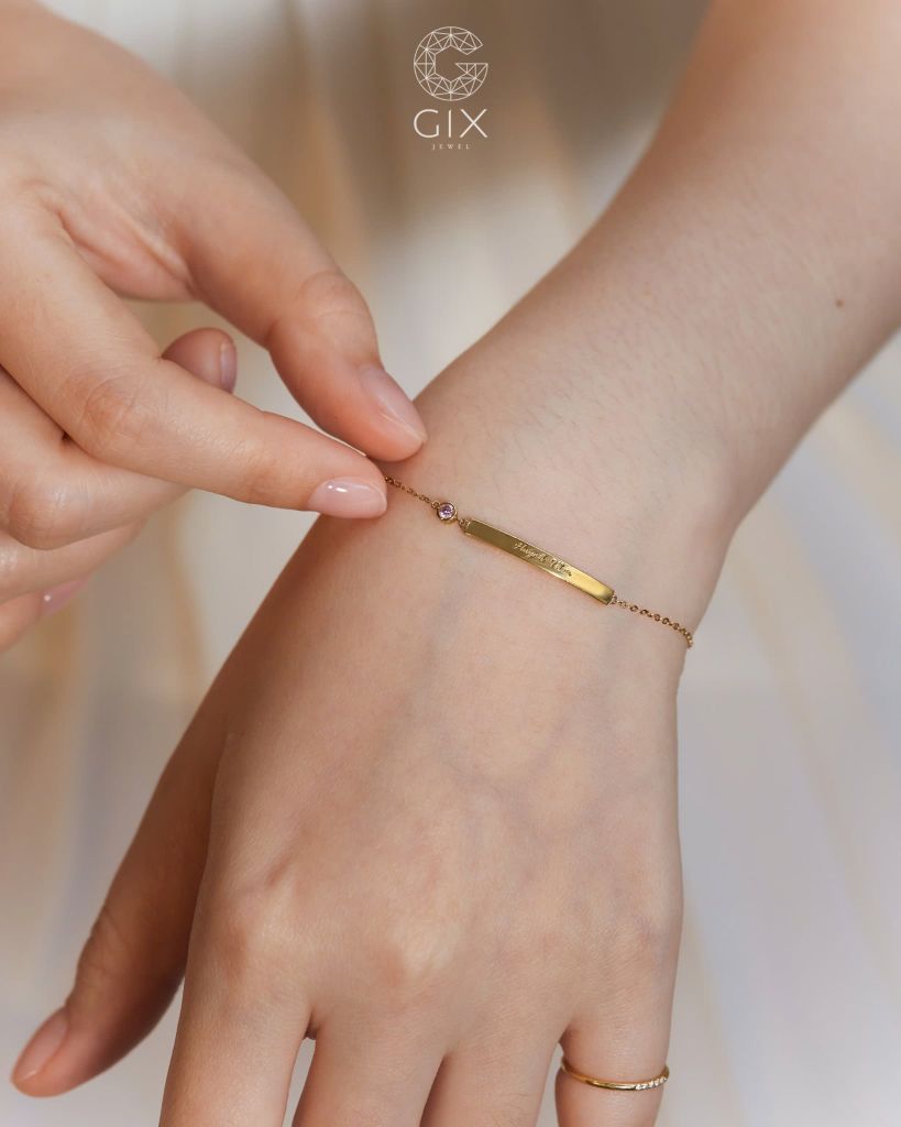  Lắc tay khắc tên sợi mảnh kèm đá birhstone | Gix Jewel 