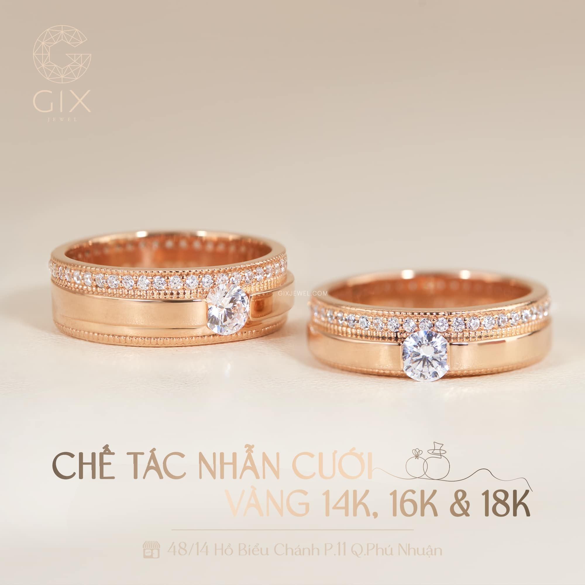  Nhẫn Cưới Đẹp Vàng 10K Thời Trang Kiểu Mới Đính Đá Moissanite Gix Jewel - GCR25050128 