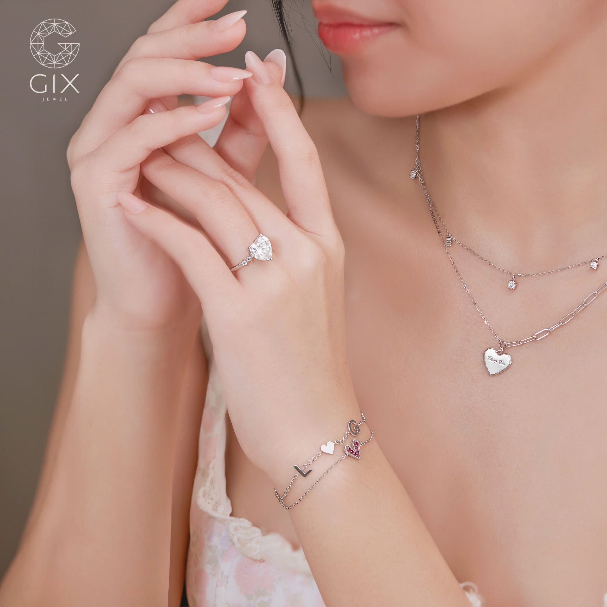  [CÓ SẴN] Nhẫn cầu hôn mois trái tim vàng trắng 18k - ni 13 