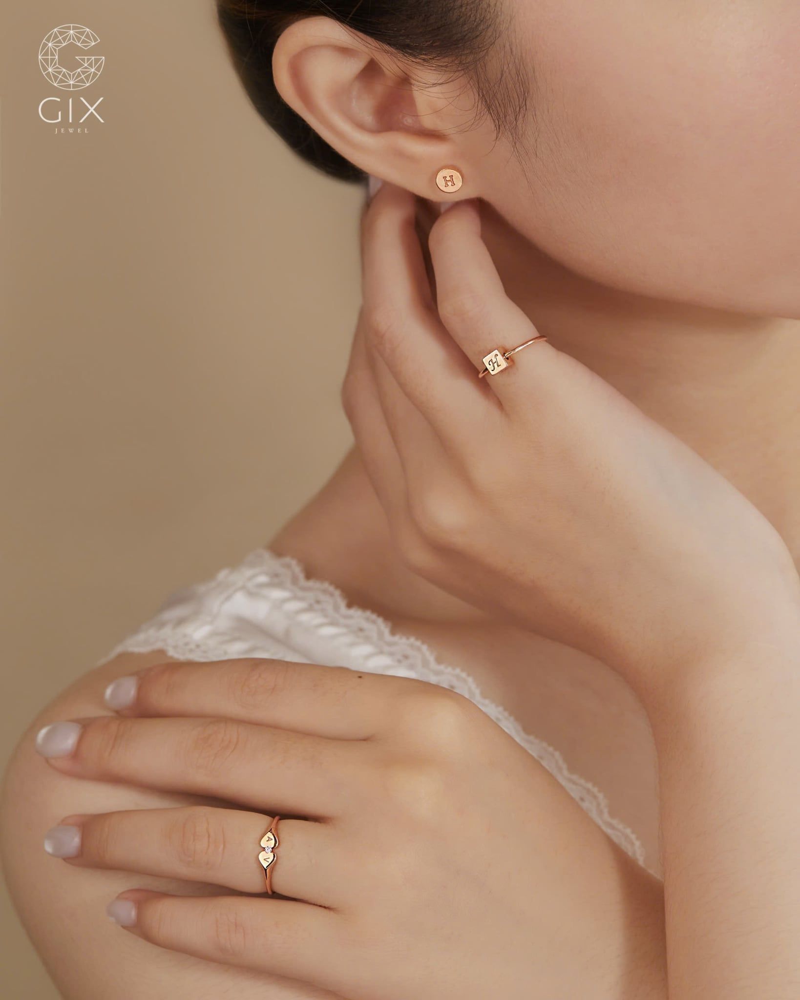  [CÓ SẴN] Nhẫn mặt rubik xoay vàng hồng 14k - ni 4 