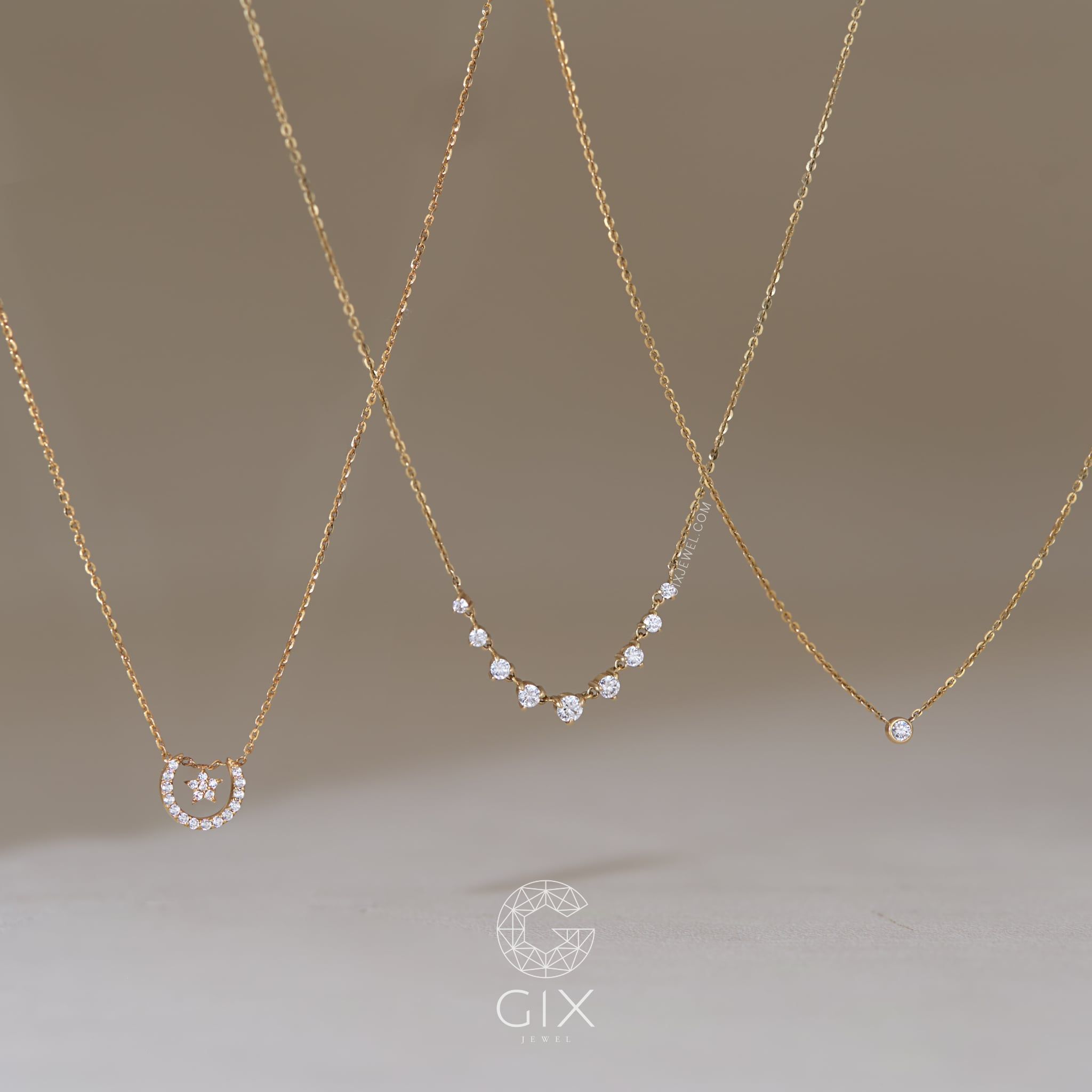  [CÓ SẴN] Dây chuyền mặt dây trăng sao vàng vàng 14k đính đá 