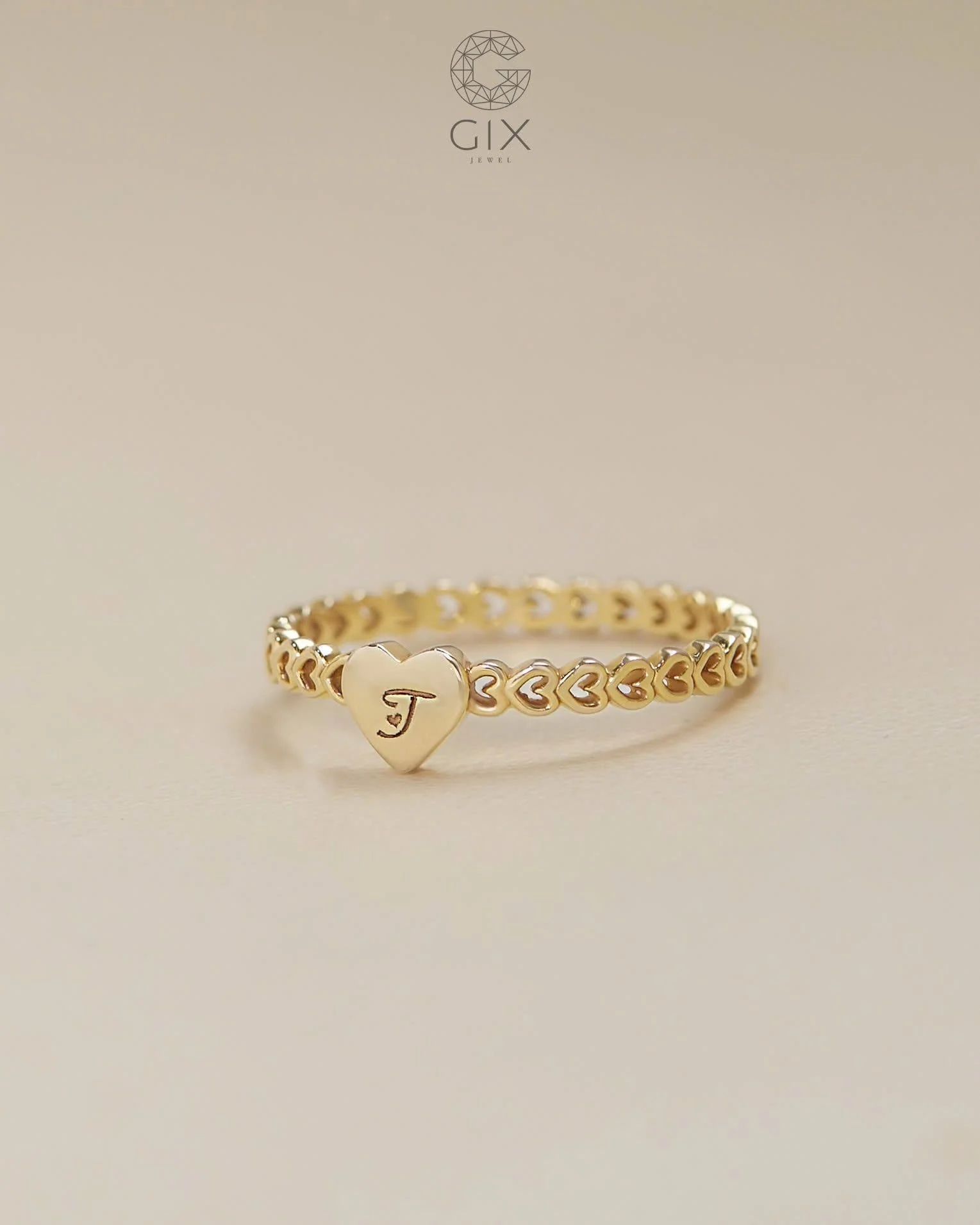  [CÓ SẴN] Nhẫn mặt tim khắc chữ vàng 14k 