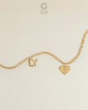  [CÓ SẴN] Lắc tay tim gắn chữ LY vàng hồng 14k - 16.5cm 
