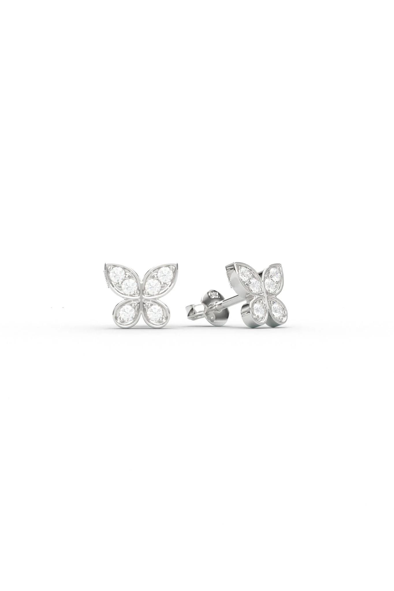  [CÓ SẴN] Bông tai vàng 14k mặt bướm đính moissanite 1.5li 