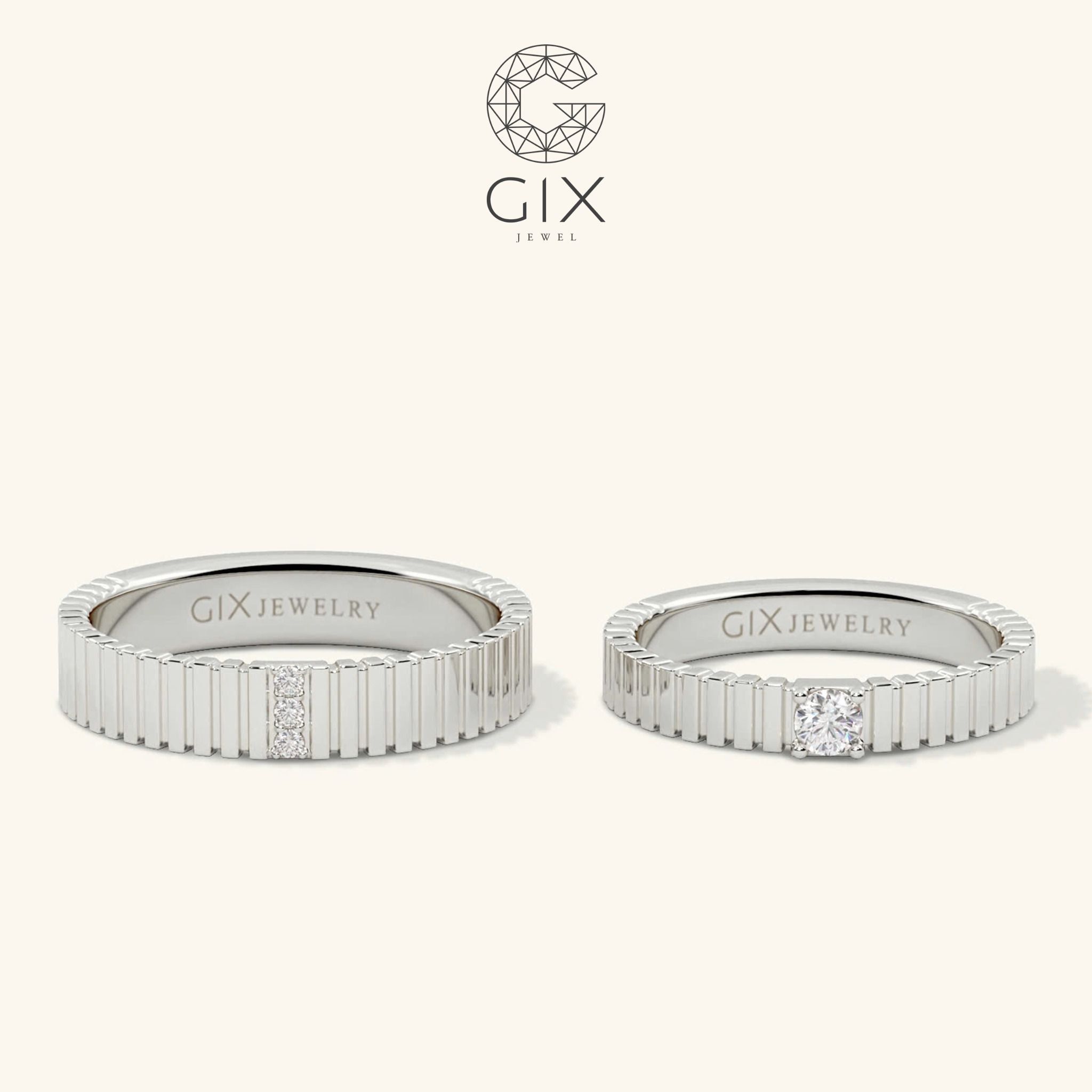 Nhẫn cưới kim cương đơn giản vàng tây 18k đẹp tặng đám cưới Gix Jewel 