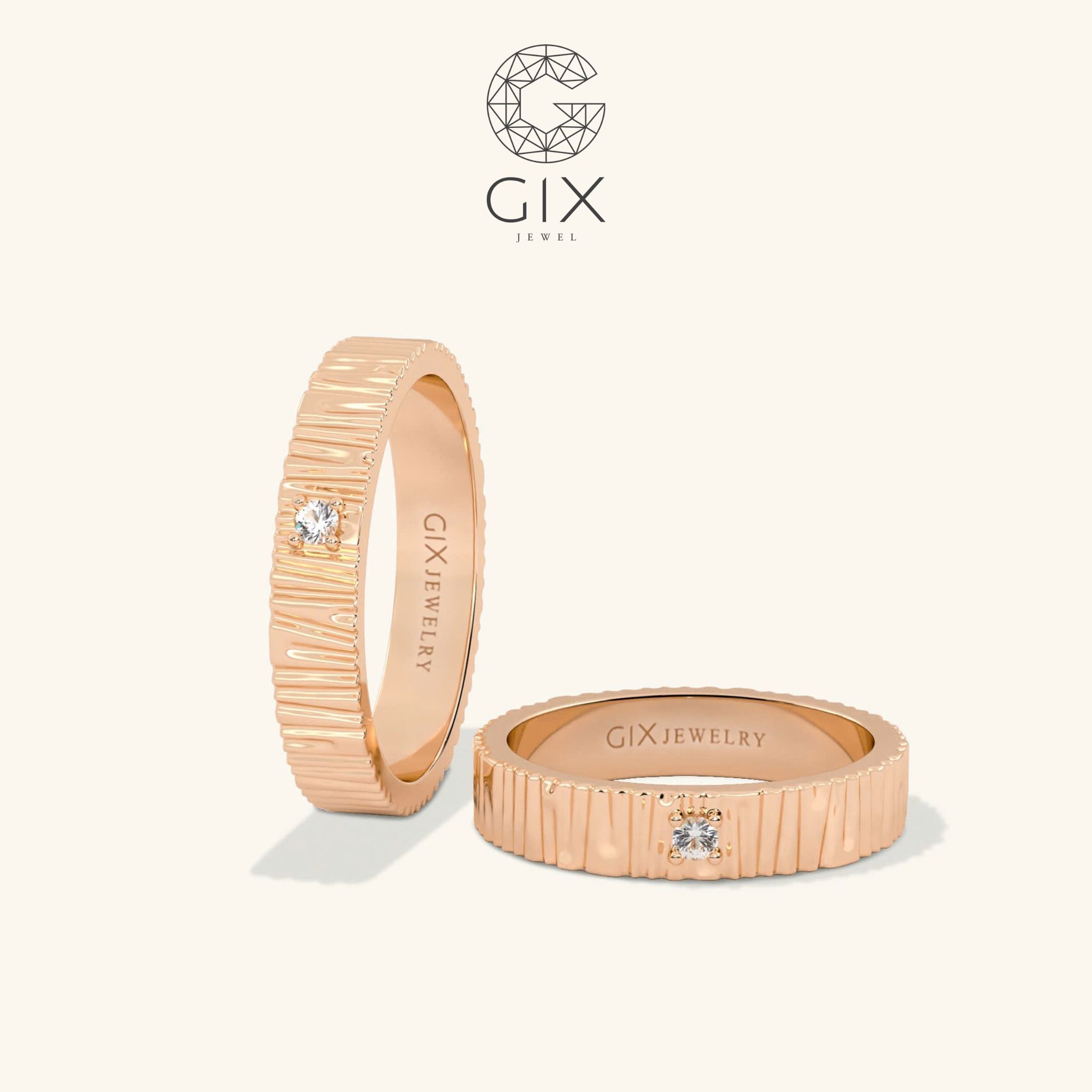  Nhẫn cưới vàng 14k đẹp bản vuông đính kim cương Gix - GCR25050109 