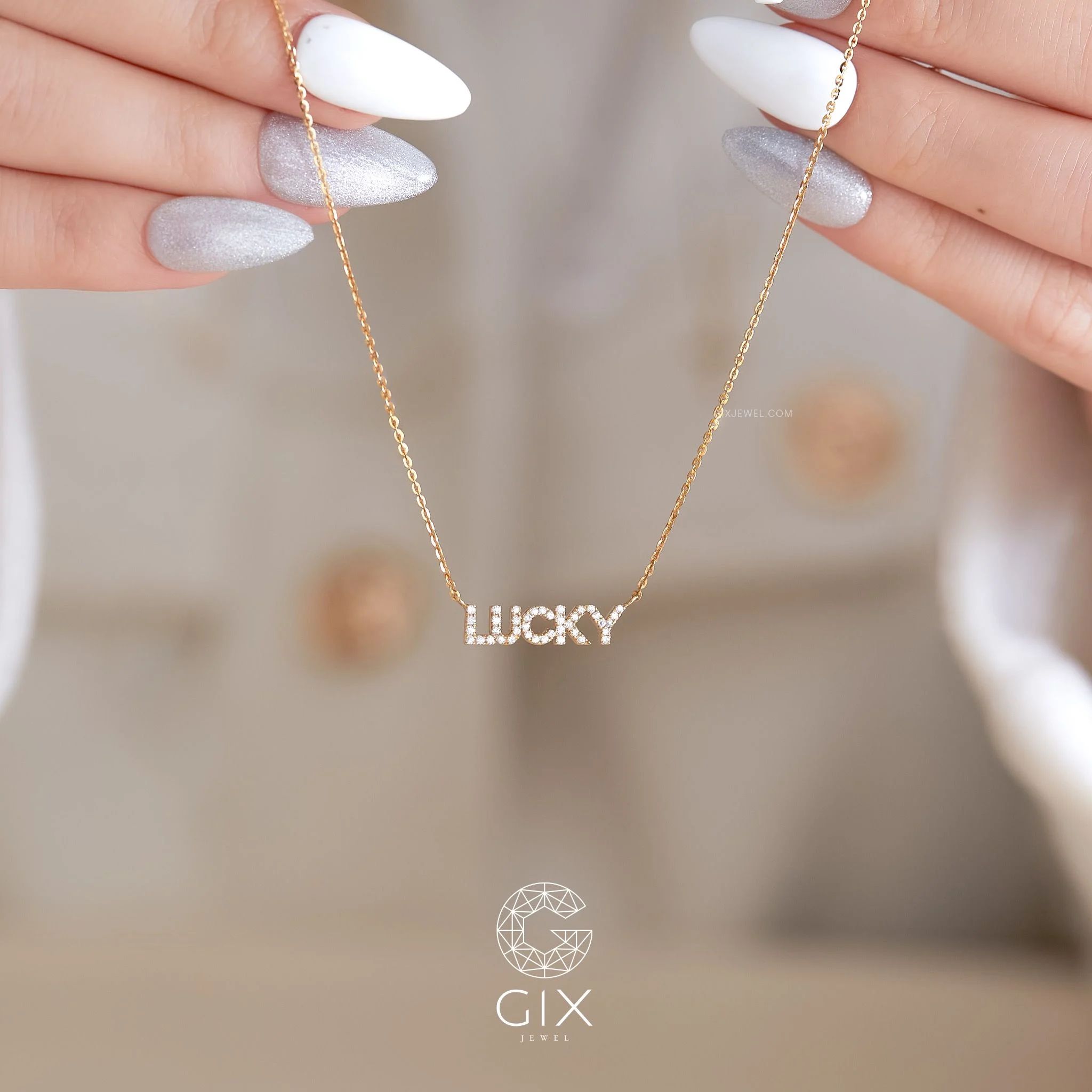  [CÓ SẴN] Dây chuyền chữ LUCKY vàng vàng 14k | Gix Jewel 