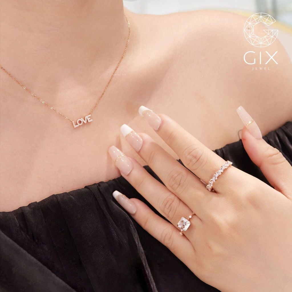  [CÓ SẴN] Dây chuyền chữ LOVE vàng hồng 18k | Gix Jewel 