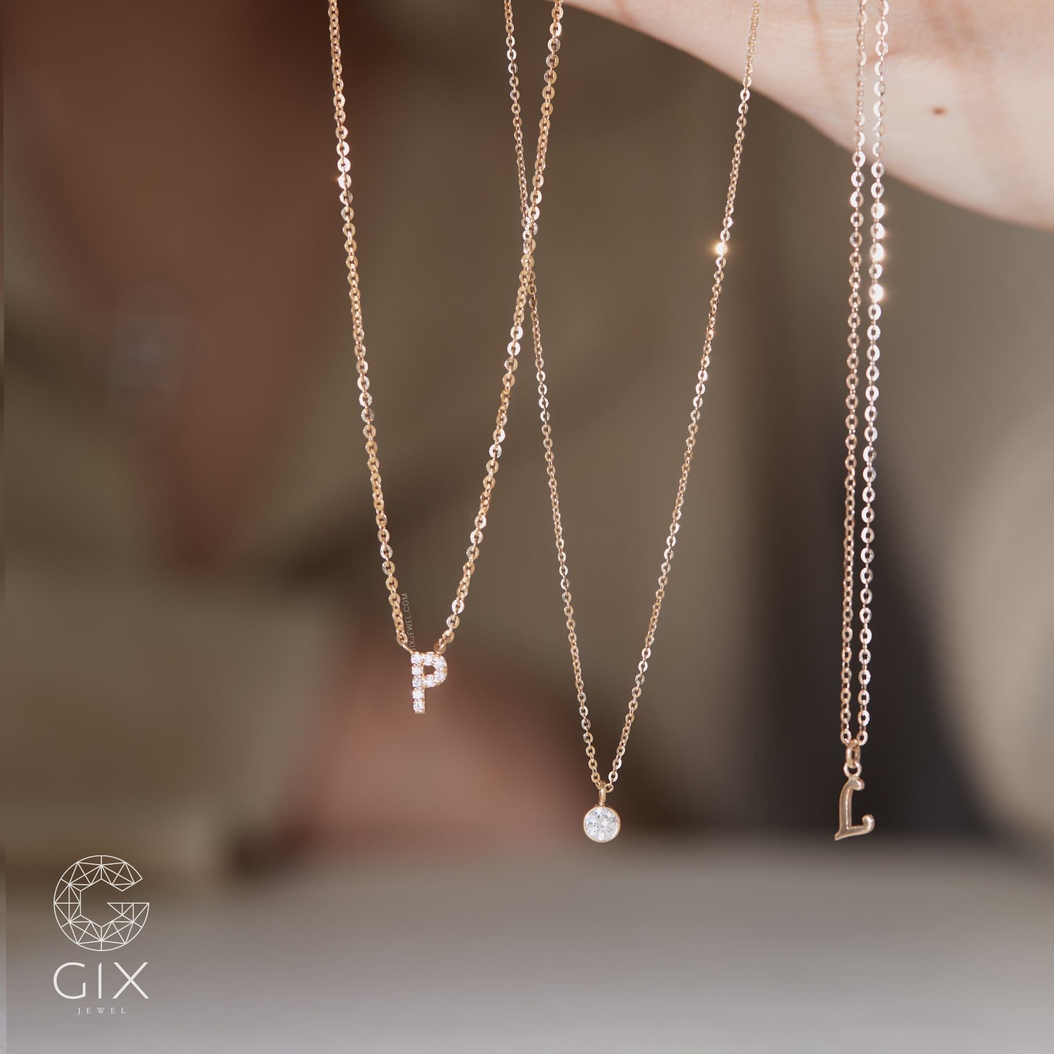  [CÓ SẴN] Dây chuyền chữ P kim cương tấm vàng hồng 18k | Gix Jewel 