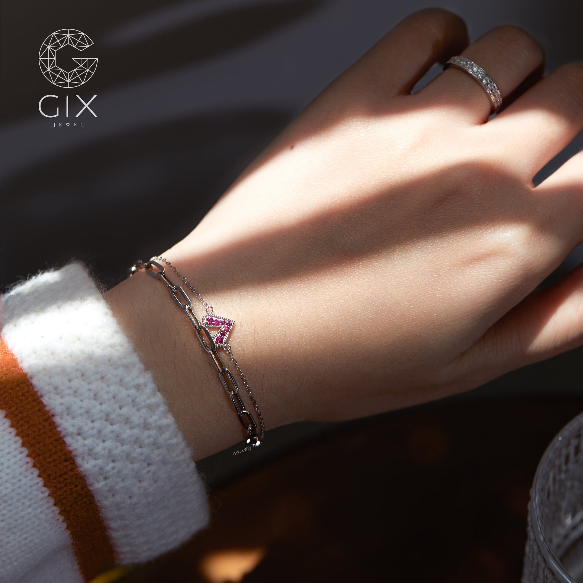  [CÓ SẴN] Lắc mặt tim đá đỏ vàng trắng 18k 