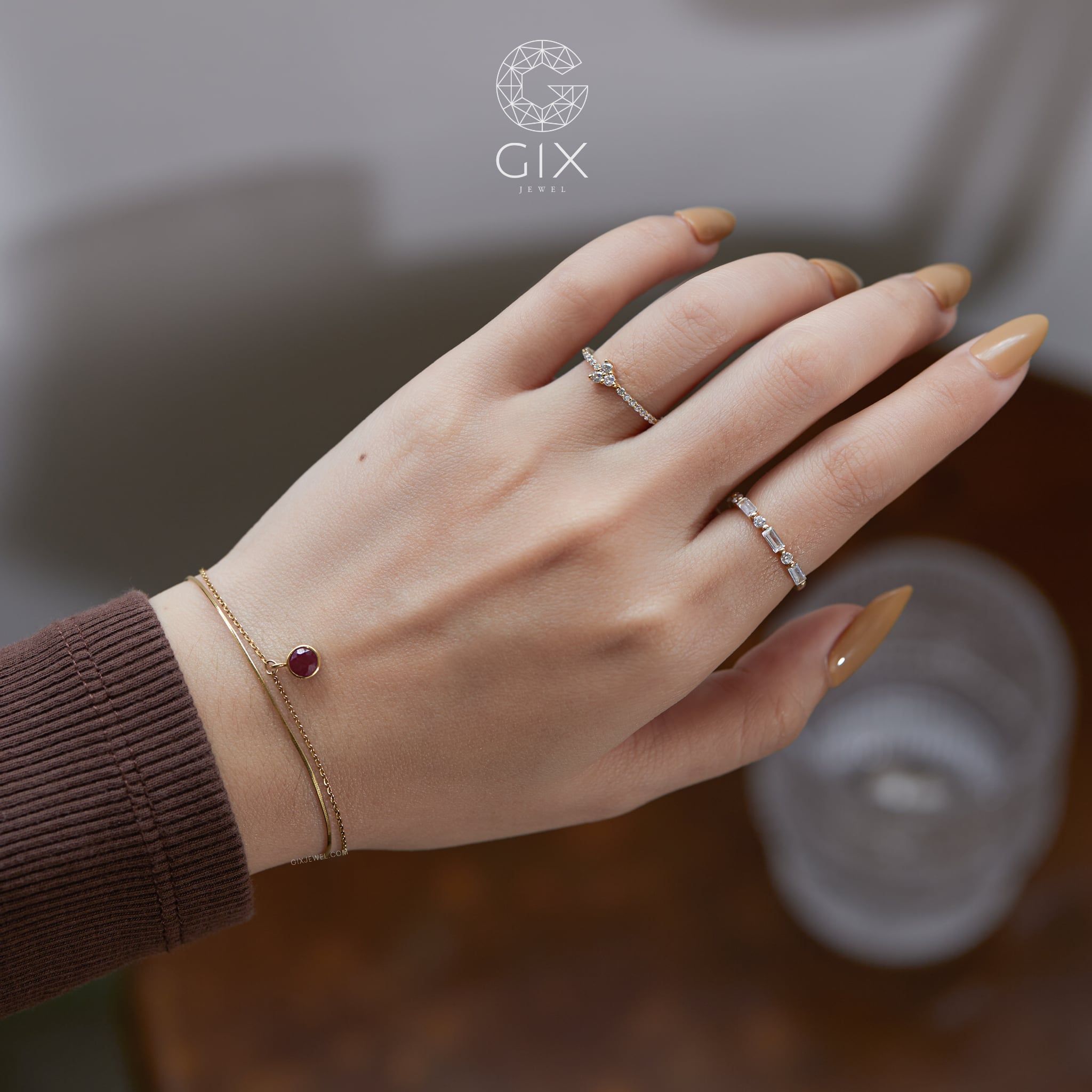  [CÓ SẴN] Nhẫn vàng 14k mặt đính 3 viên đá đai đính tấm - ni 9 