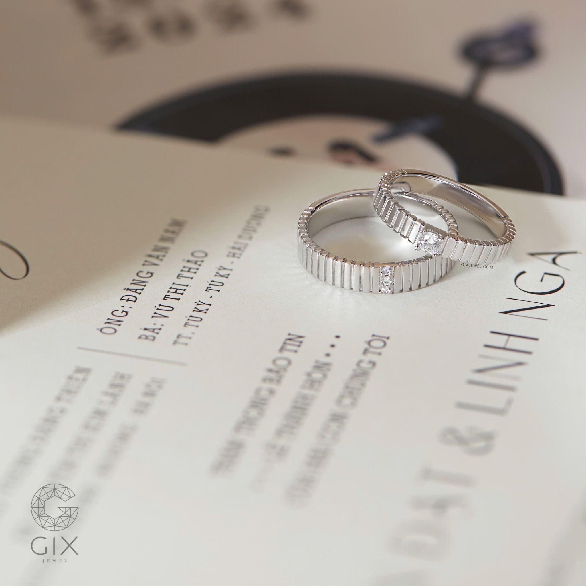 Nhẫn cưới kim cương đơn giản vàng tây 18k đẹp tặng đám cưới Gix Jewel 