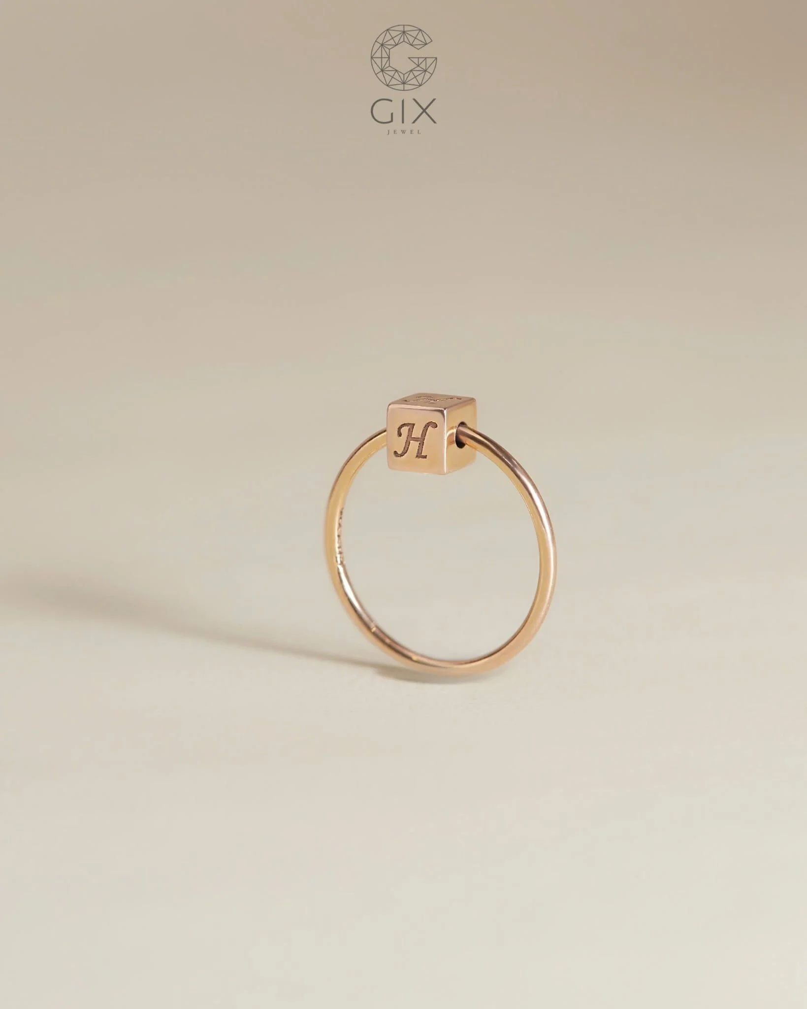  [CÓ SẴN] Nhẫn mặt rubik xoay vàng hồng 14k - ni 4 