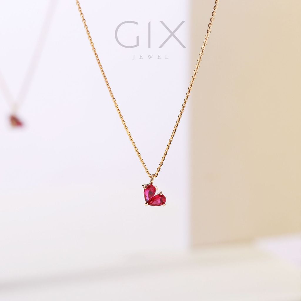  Dây chuyền Valentine vàng trắng hình trái tim ghép đá đỏ giọt nước | Gix Jewel 