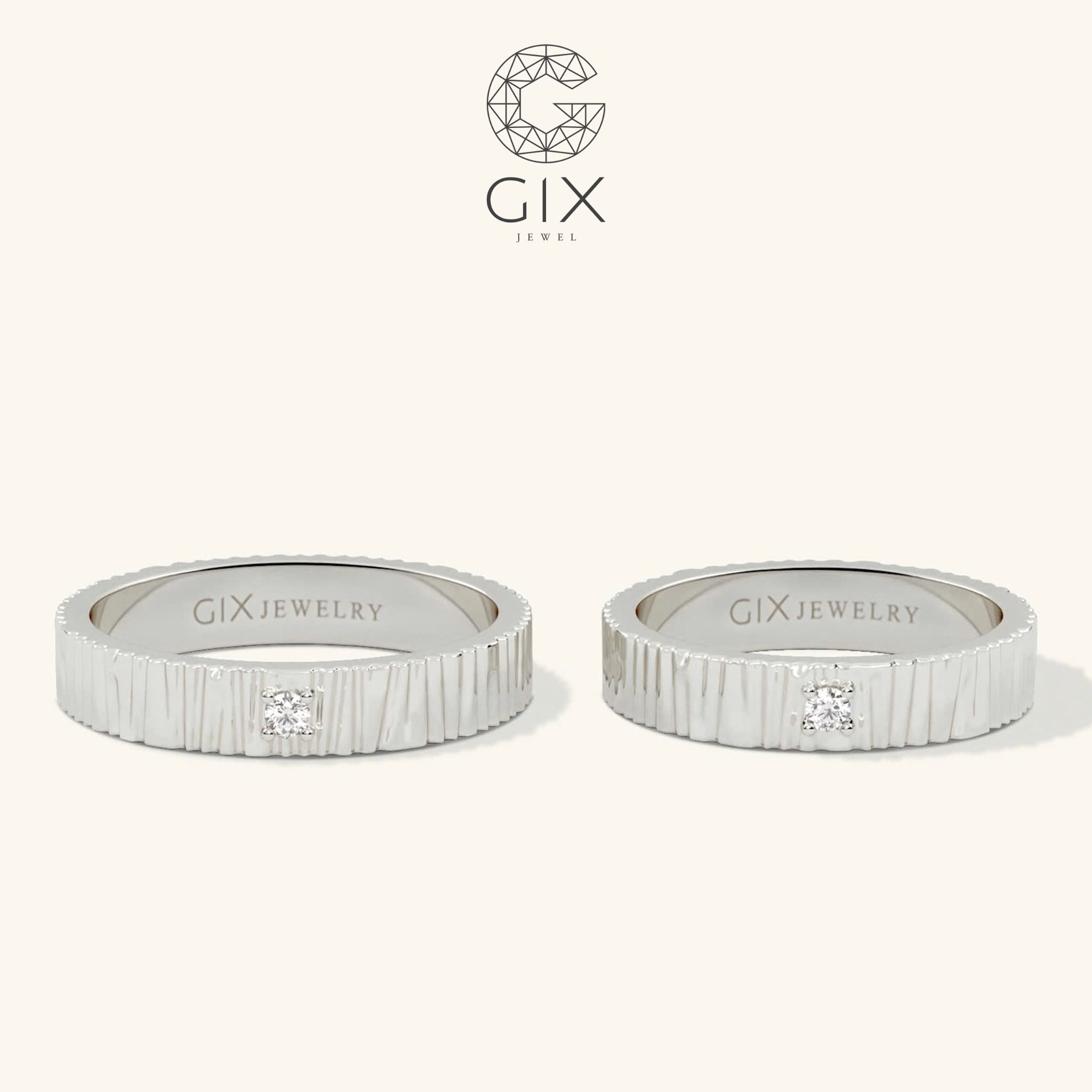  Nhẫn cưới vàng 14k đẹp bản vuông đính kim cương Gix - GCR25050109 