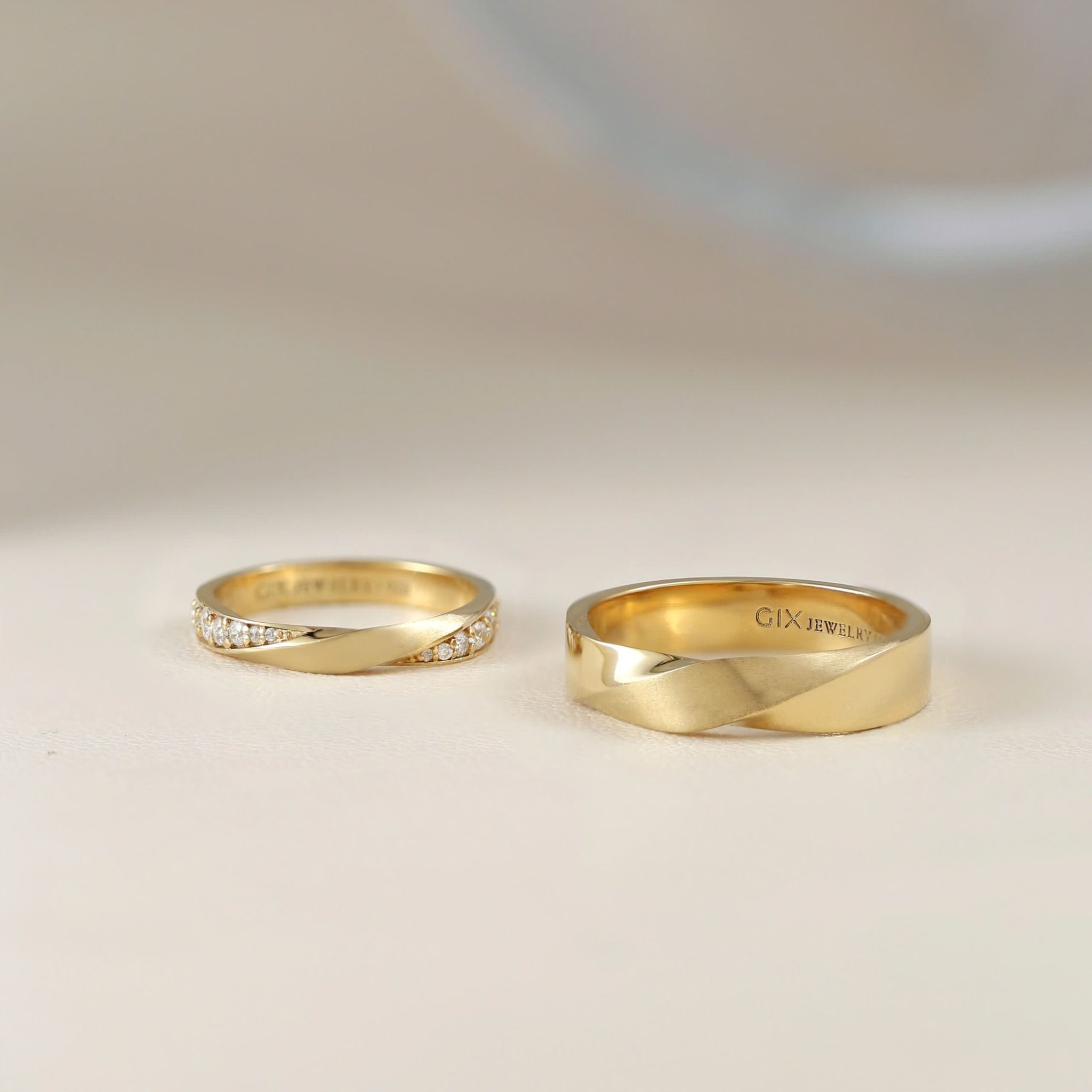  Nhẫn cưới vàng 18k đính kim cương đơn giản đẹp Gix - GCR25050060 