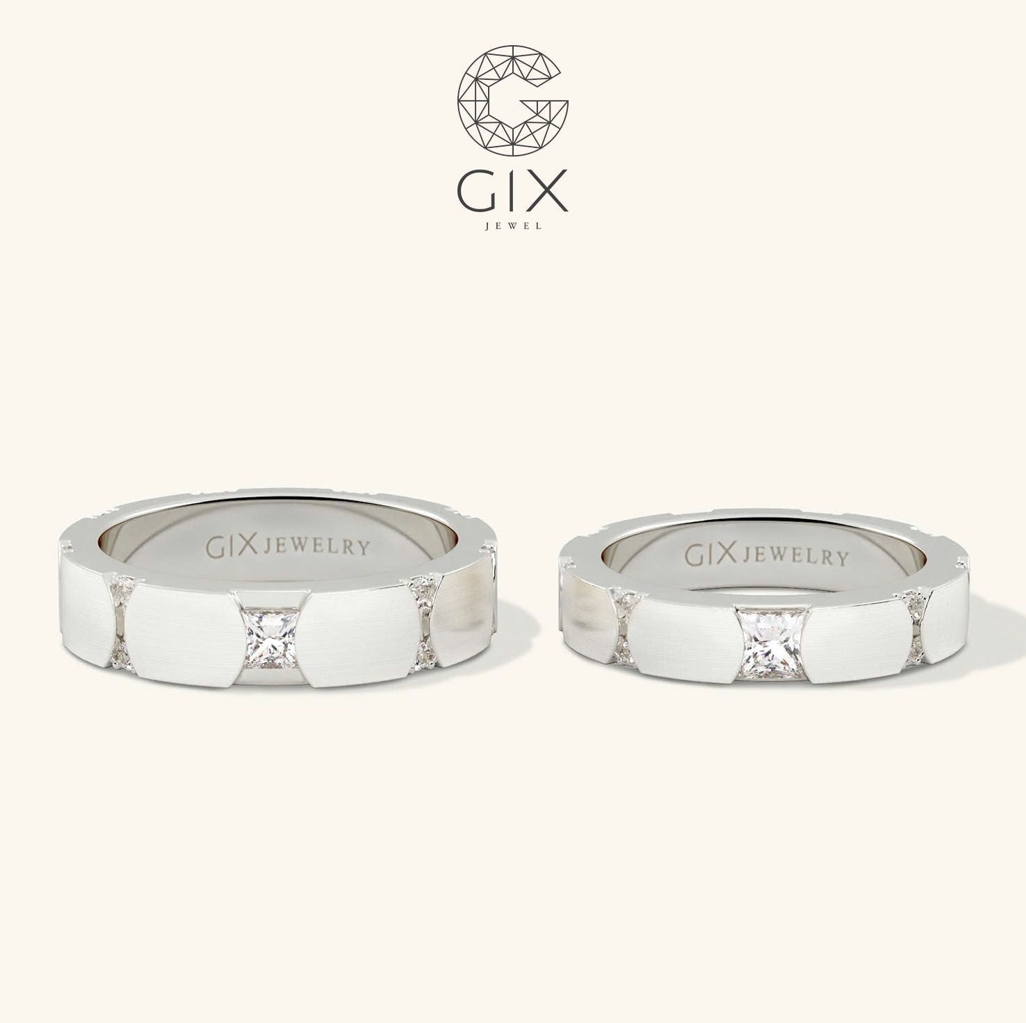  Nhẫn đôi đính Moissanite bản to khắc chữ Gix - GCR25050070 