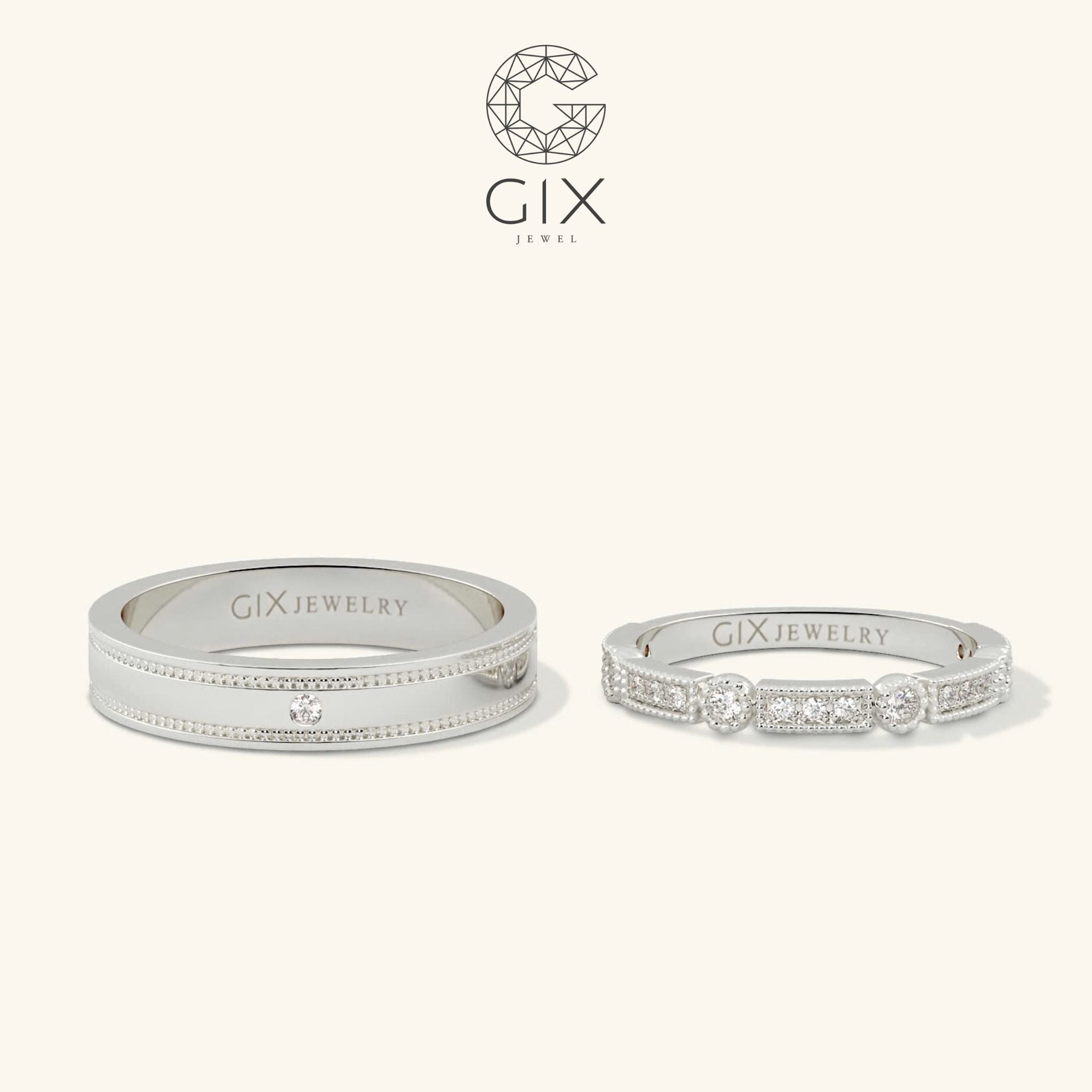  Nhẫn cưới cặp Eternity vàng 18k kim cương đẹp - GCR25050039 