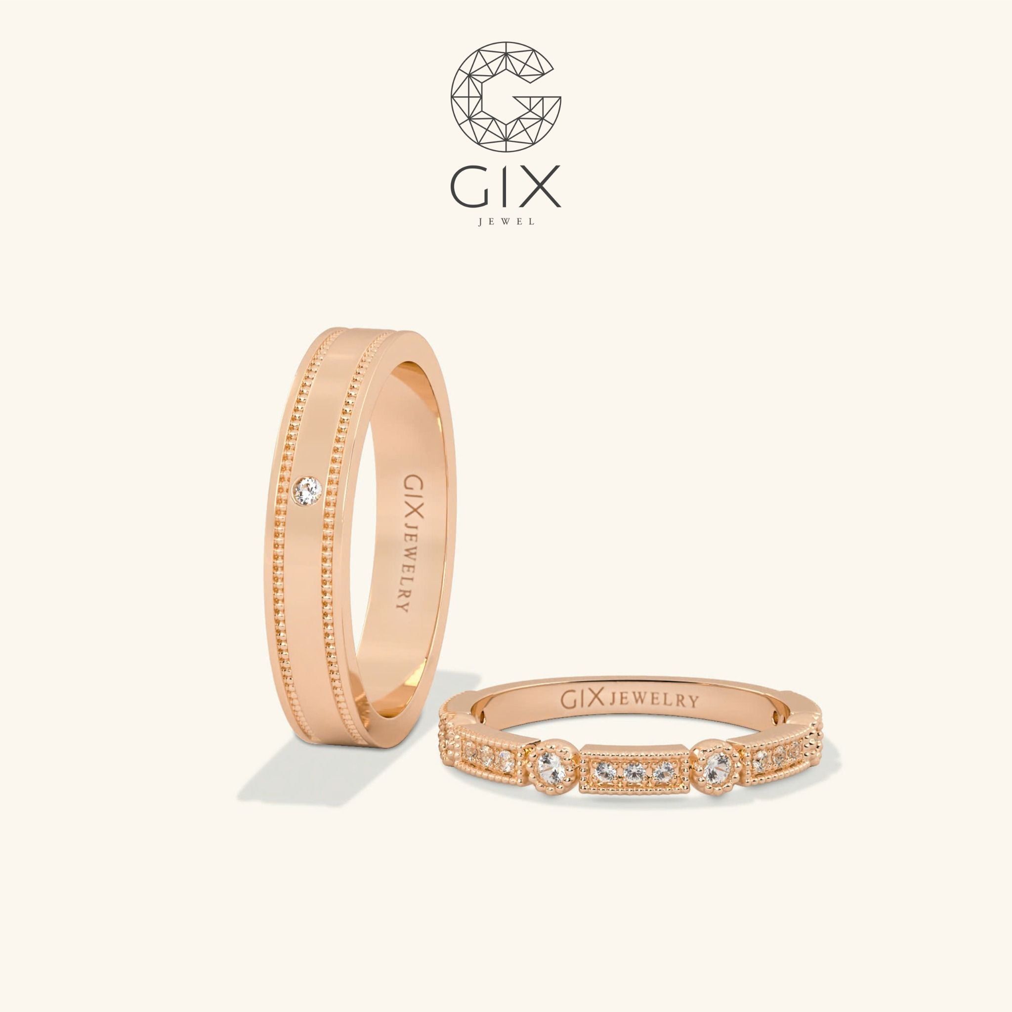  Nhẫn cưới cặp Eternity vàng 14k kim cương đẹp - GCR25050039 