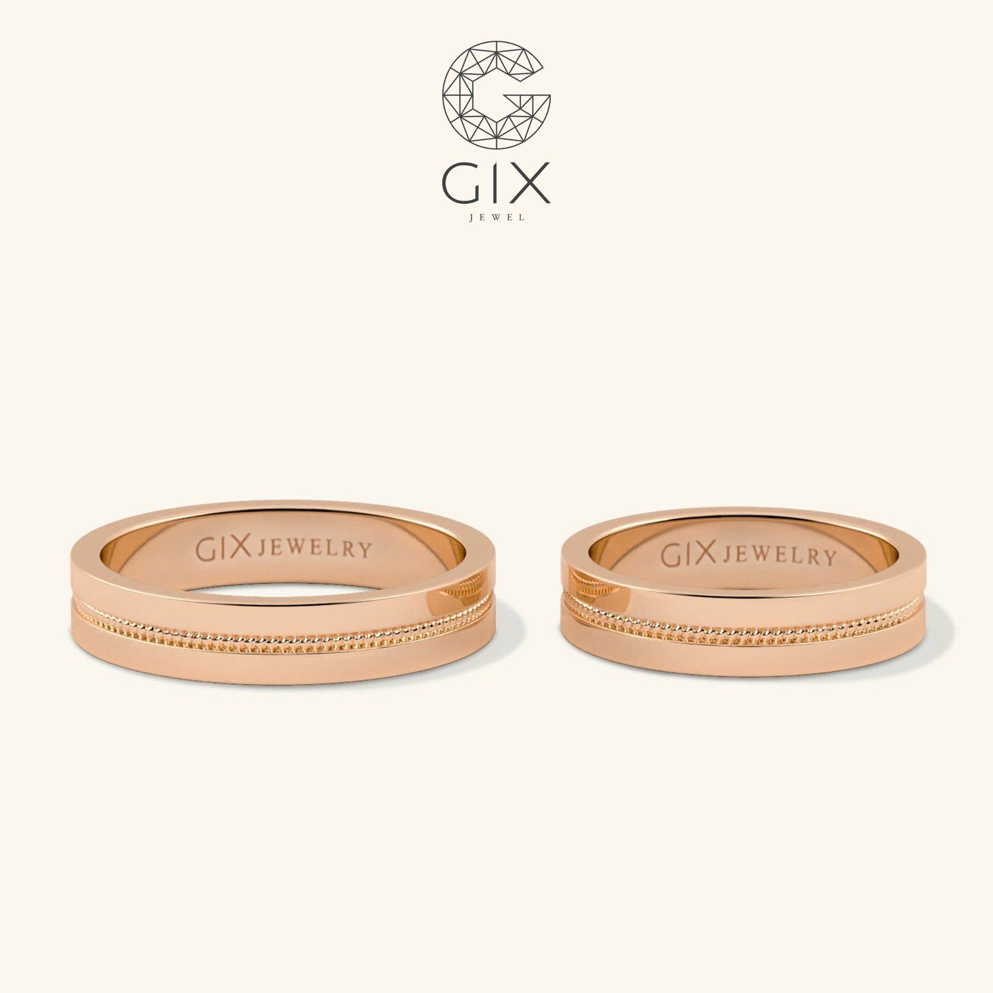  Nhẫn cưới vàng tây 18k bản to khắc hoa văn - GCR25050043 