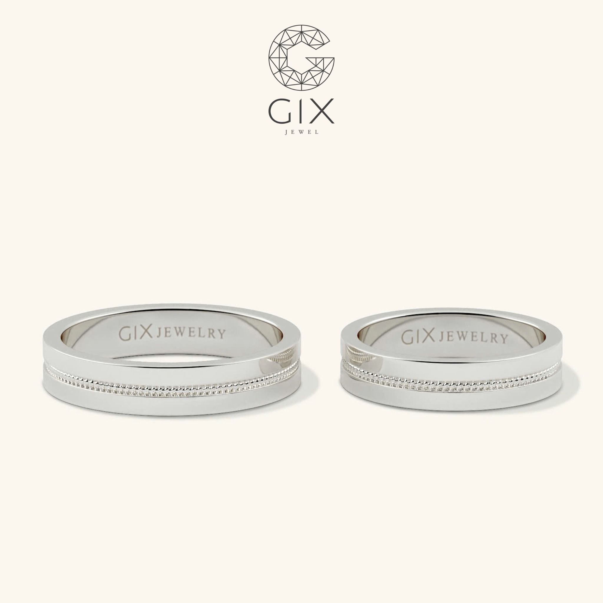  Nhẫn cưới vàng tây 18k bản to khắc hoa văn - GCR25050043 