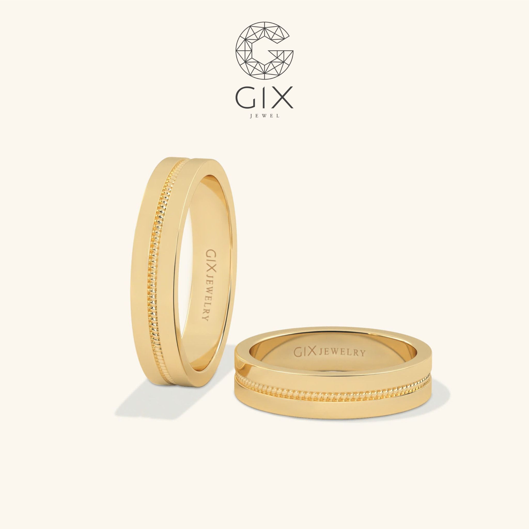  Nhẫn cưới vàng tây 18k bản to khắc hoa văn - GCR25050043 