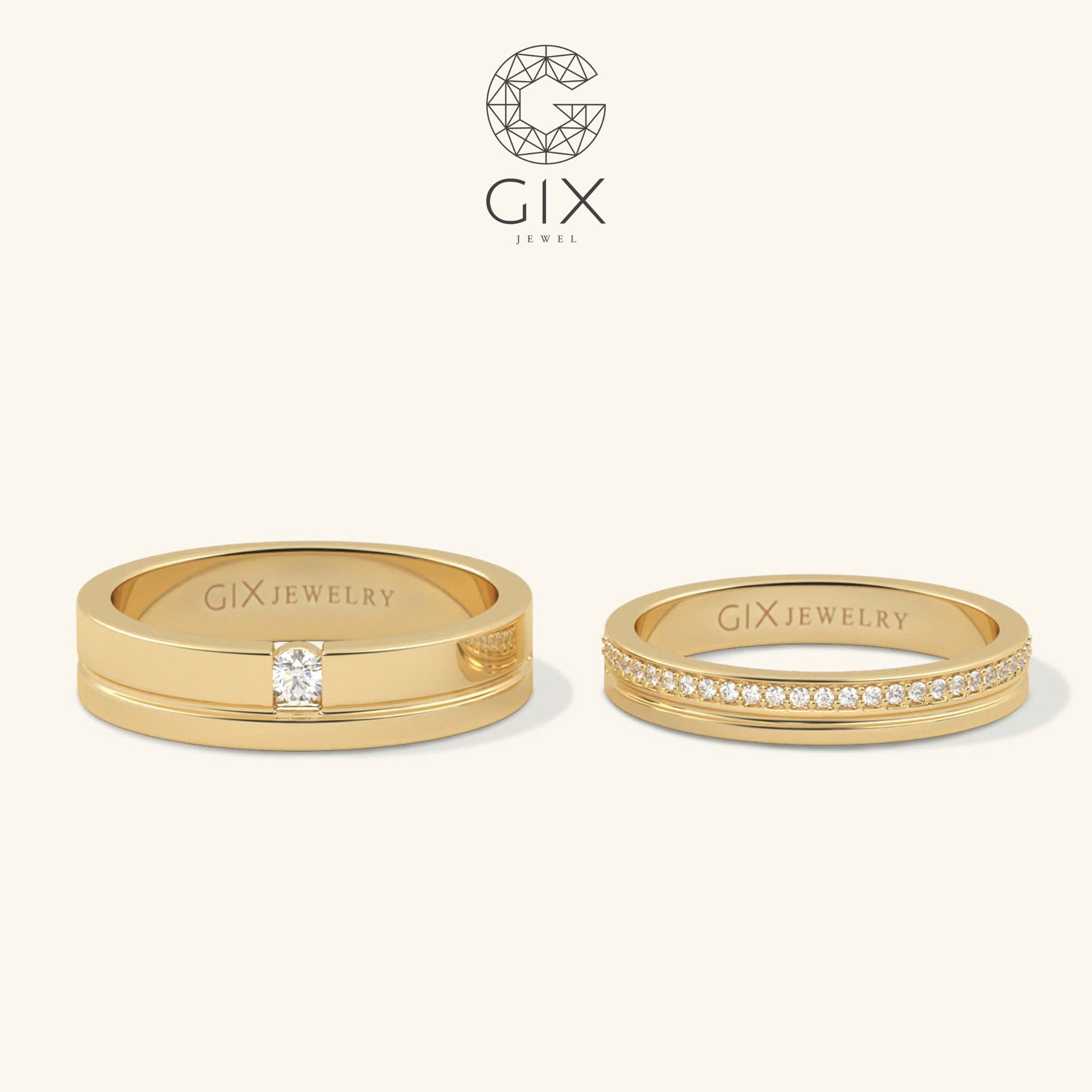  Nhẫn cặp bản vuông đính đá khắc tên Gix Jewel - GCR25050035 