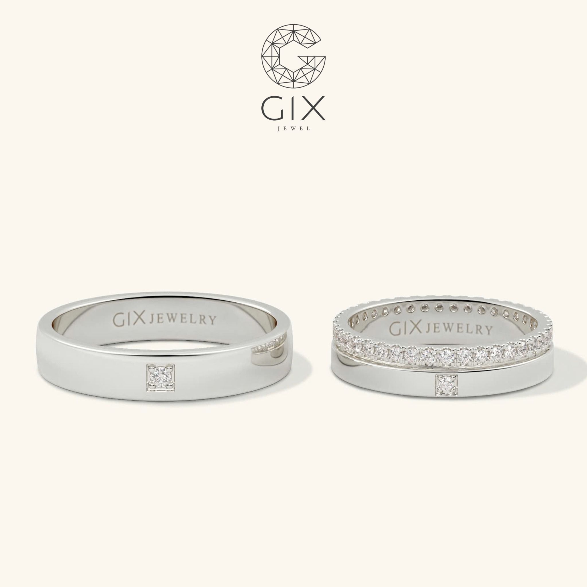  Nhẫn cưới vàng 14k nam nữ ghép đôi đính kim cương - GCR25050036 