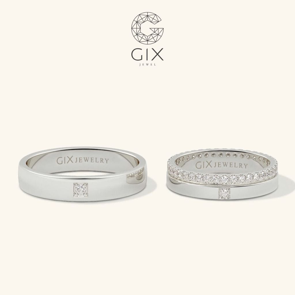  Nhẫn cưới vàng 18k nam nữ ghép đôi đính kim cương - GCR25050036 