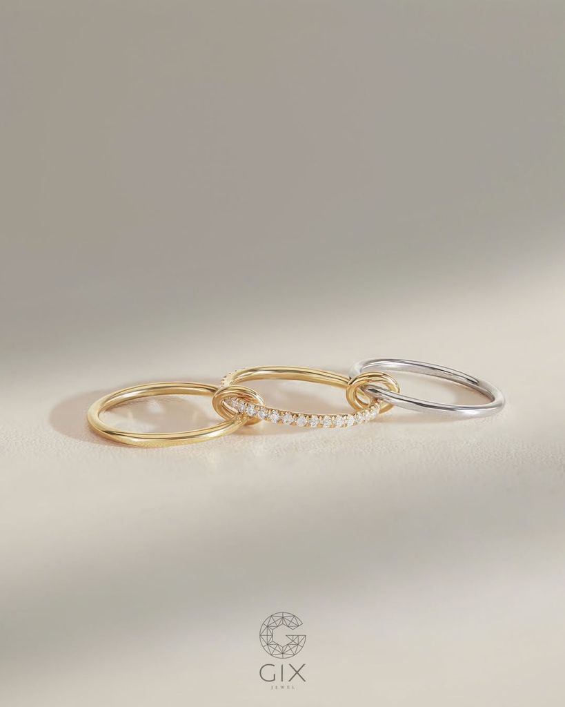  Nhẫn nữ vàng 18k & bạc đẹp xếp chồng nhiều lớp - Trinity Ring | Gix Jewel 