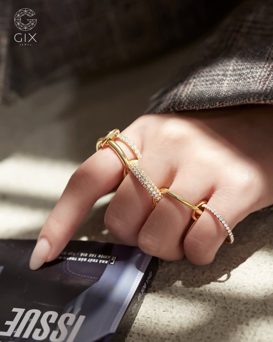  Nhẫn nữ vàng 18k & bạc đẹp xếp chồng nhiều lớp - Harmory Band | Gix Jewel 