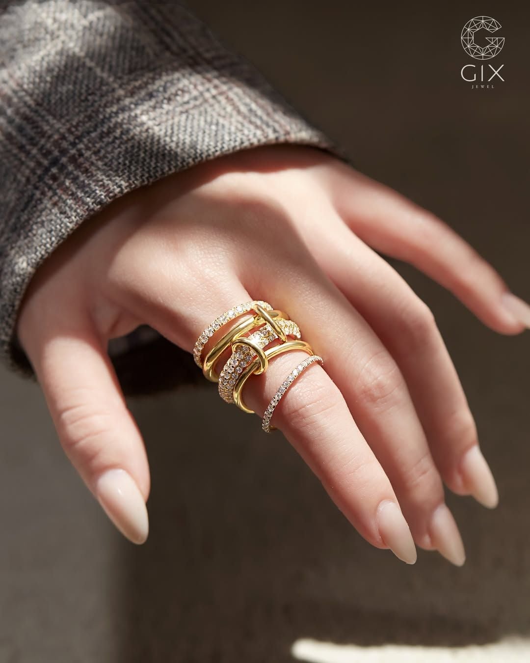 Nhẫn nữ vàng 18k & bạc đẹp xếp chồng nhiều lớp - Harmory Band | Gix Jewel 