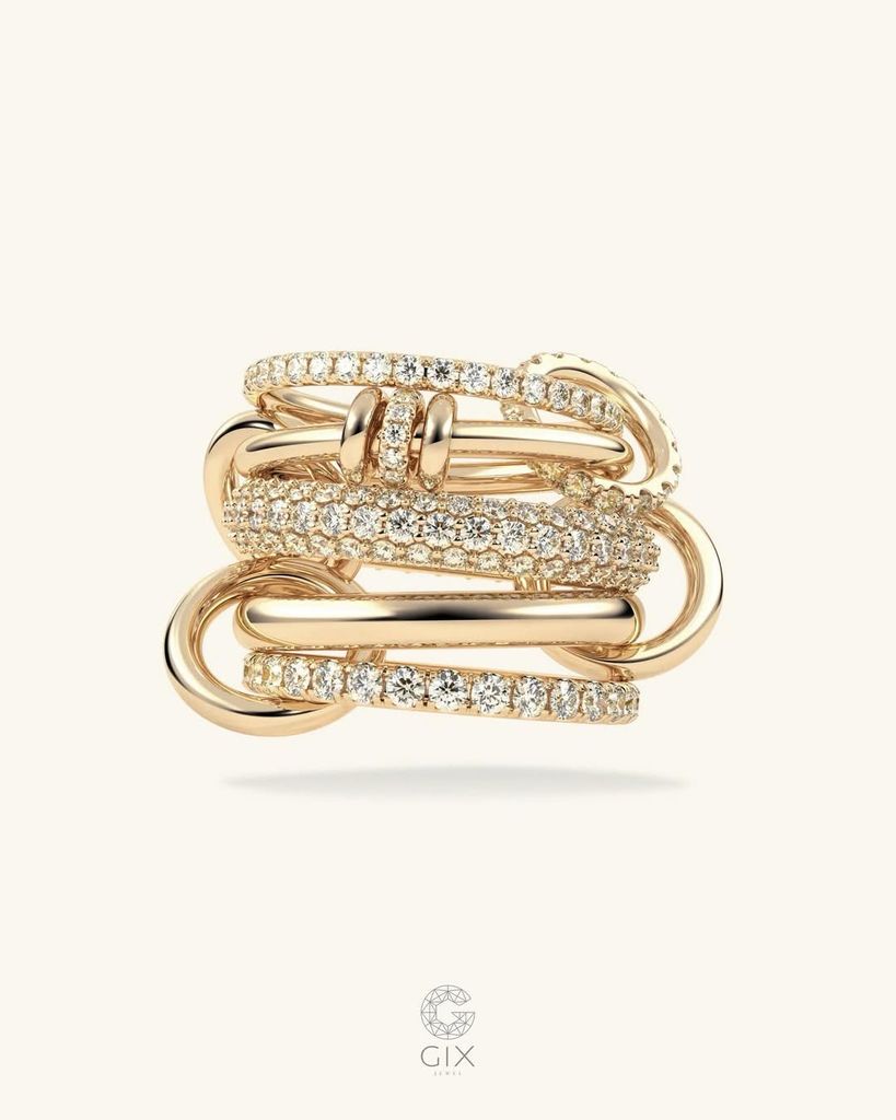  Nhẫn nữ vàng 18k & bạc đẹp xếp chồng nhiều lớp - Harmory Band | Gix Jewel 