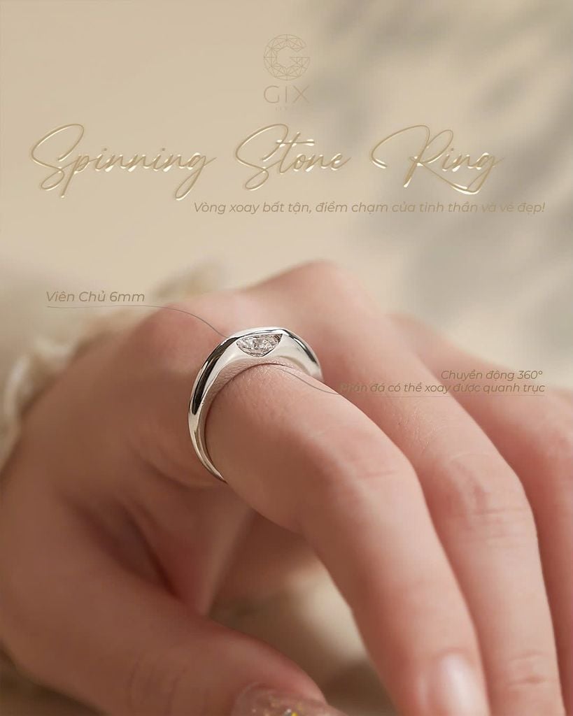  Nhẫn cầu hôn vàng trắng kim cương xoay - Spinning Stone | Gix Jewel 