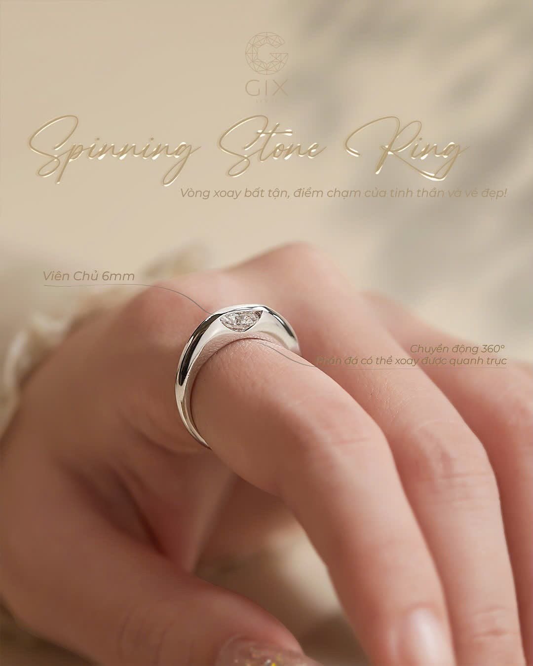  Nhẫn cầu hôn vàng trắng kim cương xoay - Spinning Stone | Gix Jewel 