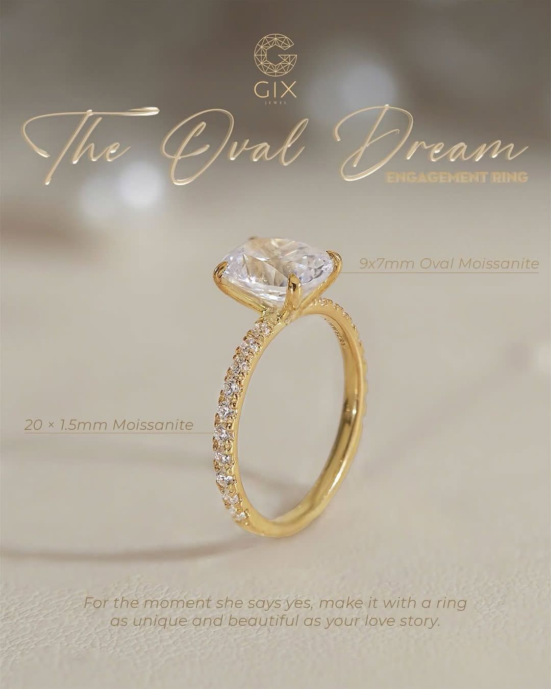  Nhẫn Cầu Hôn Kim Cương Vàng 18K - Oval Dream | Gix Jewel 