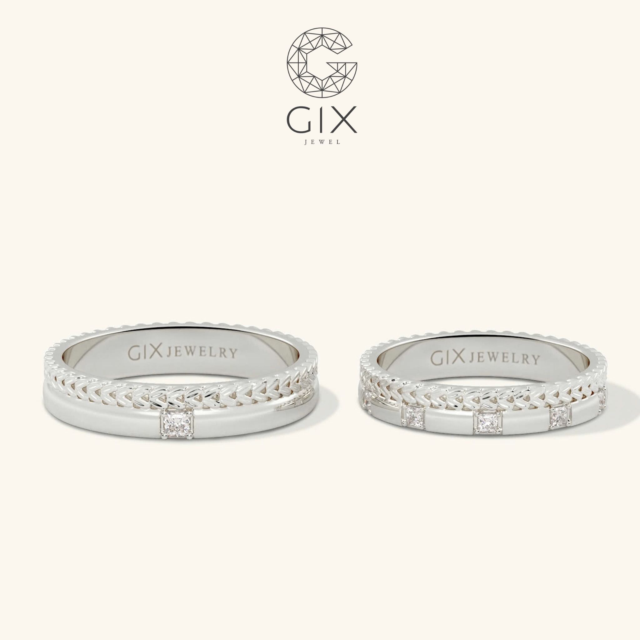  Nhẫn cưới vàng 18k hình vương miện đính đá Gix Jewel - GCR25050117 